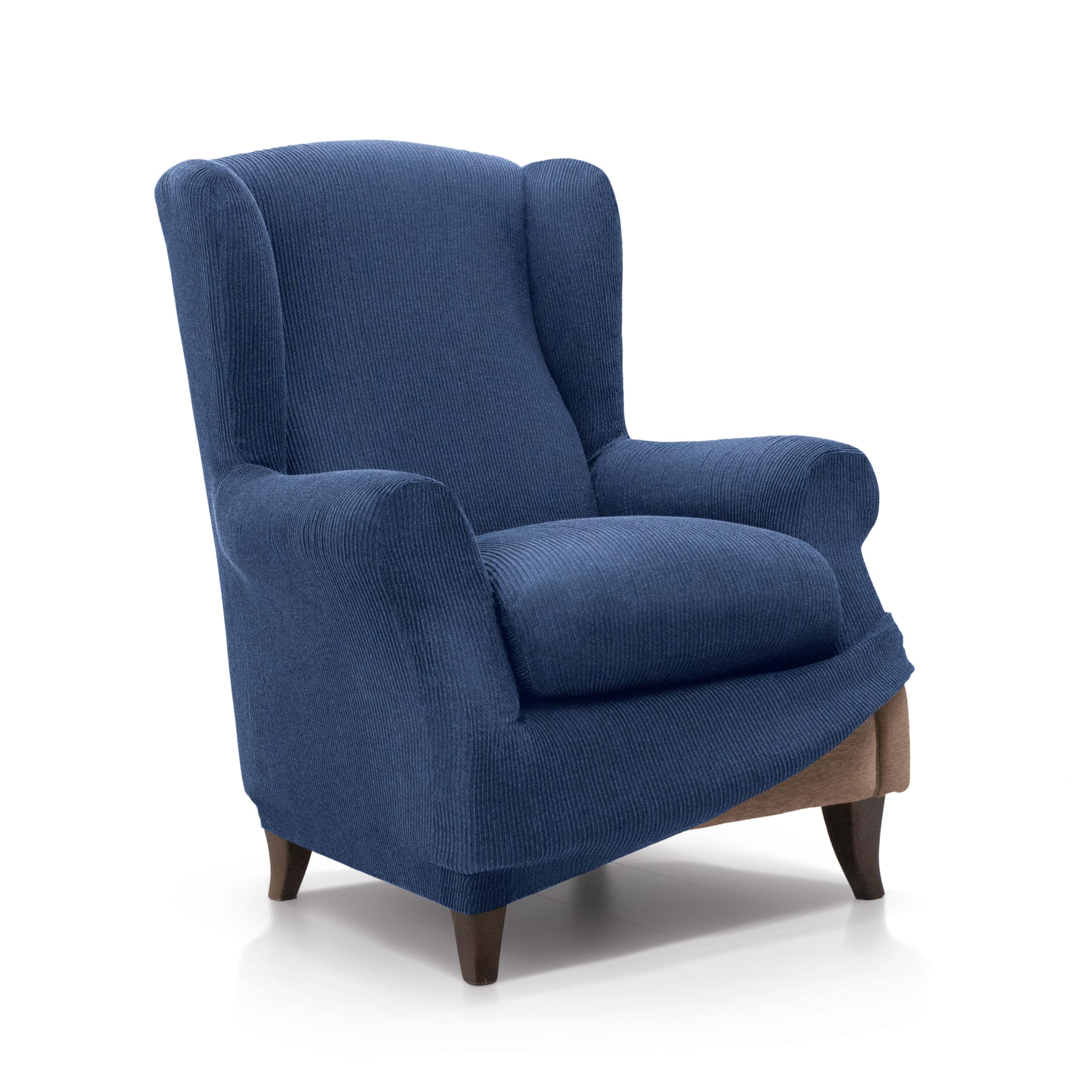 Faverti Funda de Sillón Orejero Elástica - Protector de Calidad de Tejido Jacquard Tacto algodón - Funda Ajustable para Sillón Orejero Universal Color Azul
