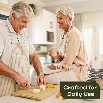 ROYAL CRAFT WOOD Wooden Cutting Boards for Kitchen Meal Prep & Serving - Bamboo Wood Serving Board Set with Deep Juice Groove Side Handles - Charcuterie & Chopping Butcher Block for Meat