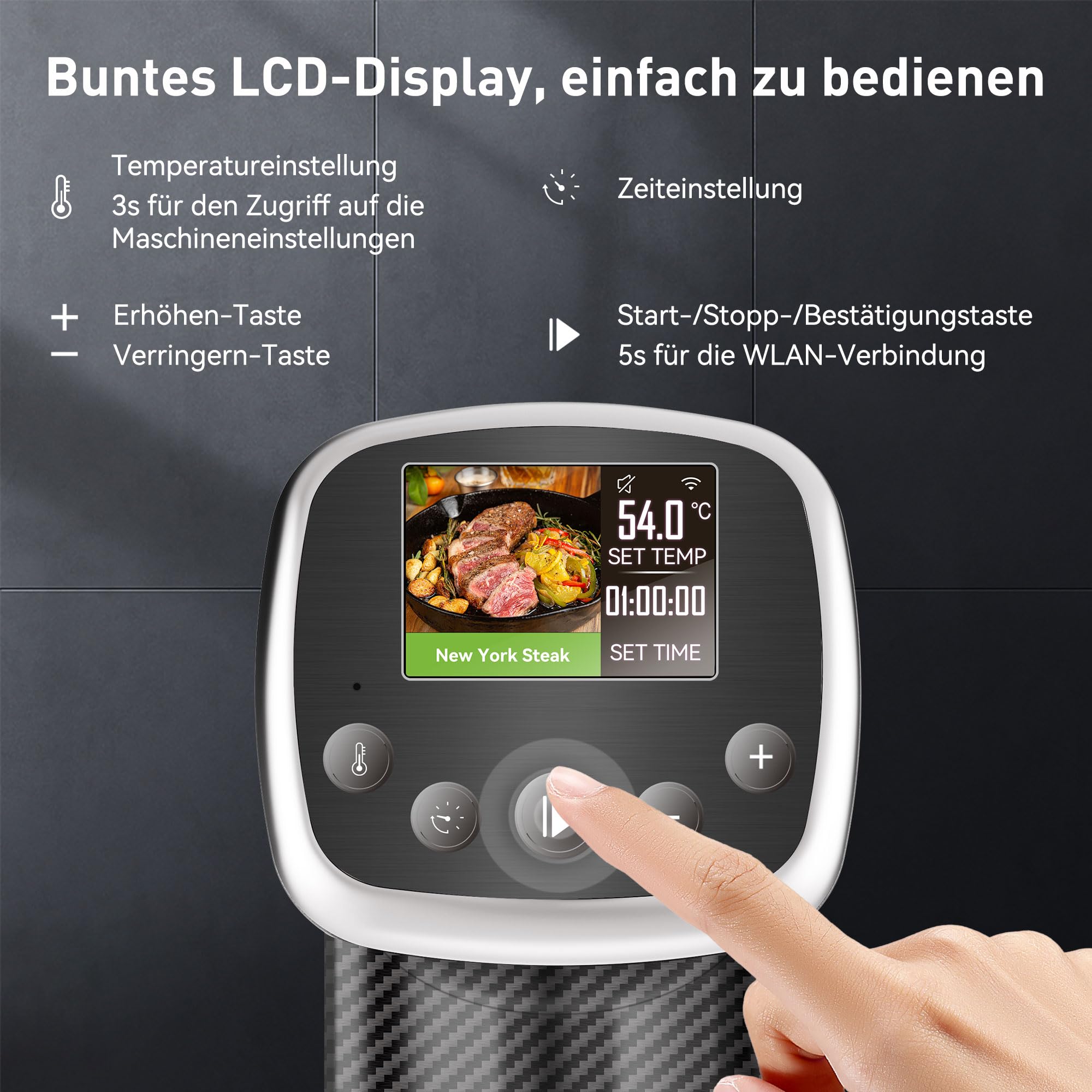 KitchenBoss Sous Vide Stick Garer：WiFi Präzisionskocher App-Steuerung Sous Vide Stab 1100W Zirkulation 40℃-90℃ Temperaturbereich IPX7 Wasserdicht TFT Touch Display Ultra-leise Tauchzirkulator
