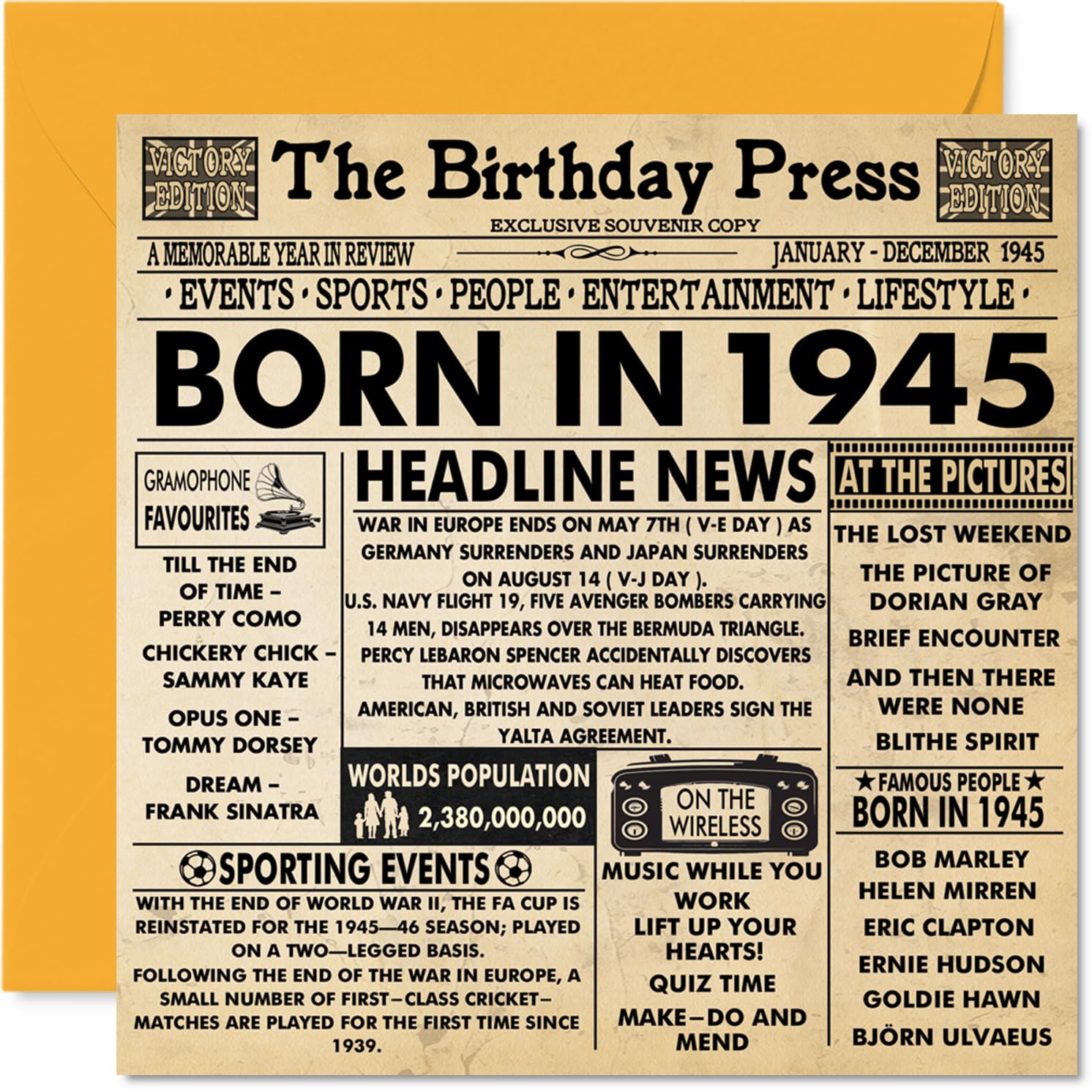 Cartes D'anniversaire 79 Ans Pour Homme Et Femme – Journal Born In 1945 – Carte D'anniversaire Pour Grand-père, Grand-mère, Grand-mère, Grand-mère, Vintage Rétro En 1945, 145 Mm X 145 Mm, Cartes De