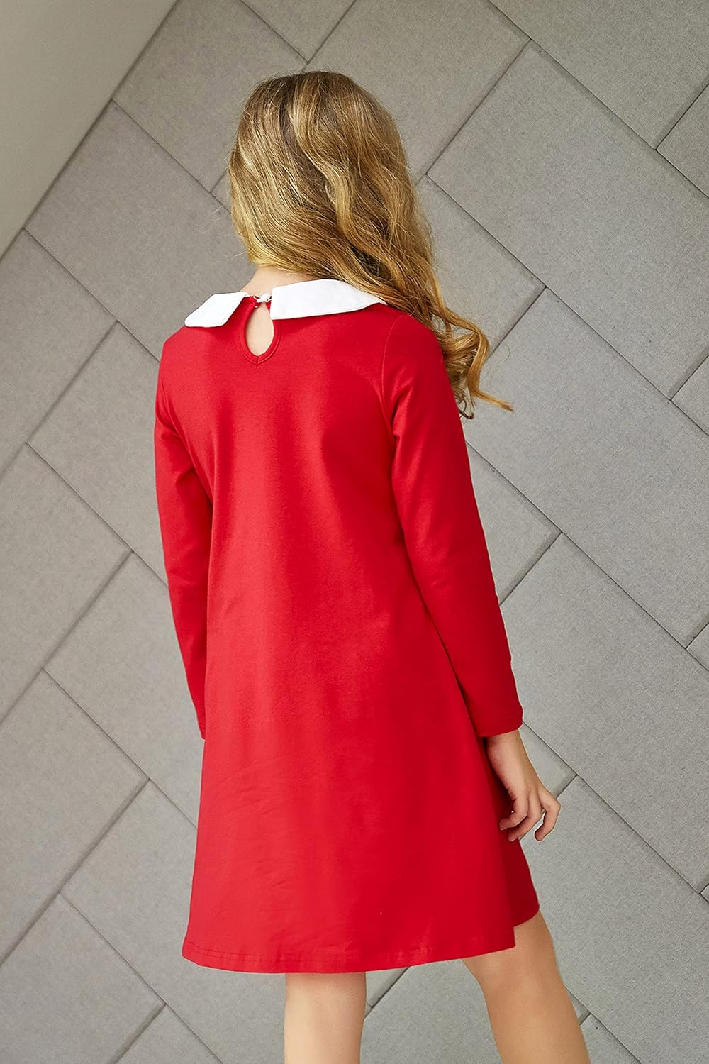 Arshiner Girls Long Sleeve Vintage Peter Pan Collar T-Shirt Dress Age 4-13 Years - Image 4
