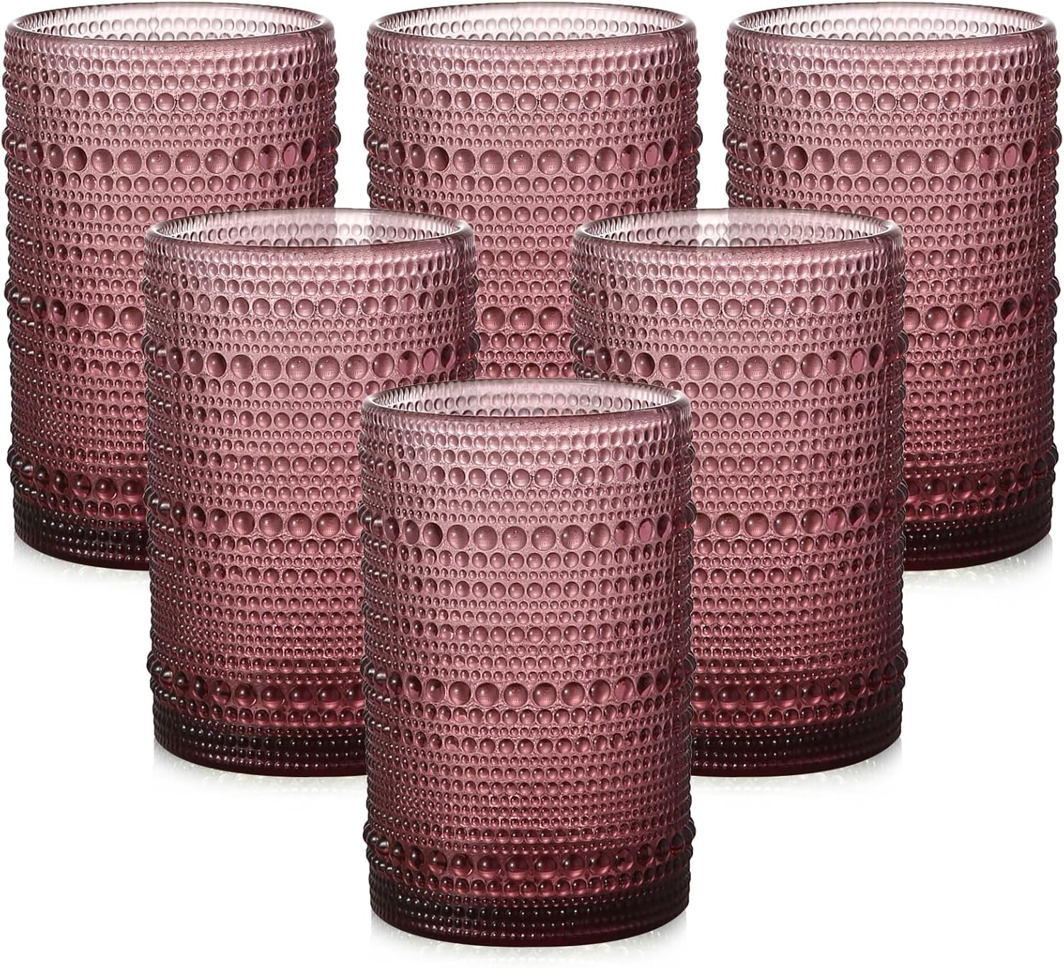ZMOWIPDL Vintage Glassware Drinking Glasses Set of 6,15 oz Hobnail Glass Cups,Embossed Purple Water Tumbler,for Beer,Cocktail,Whiskey,Juice and Various Mixed Drinks- 1 Cleaning Brush