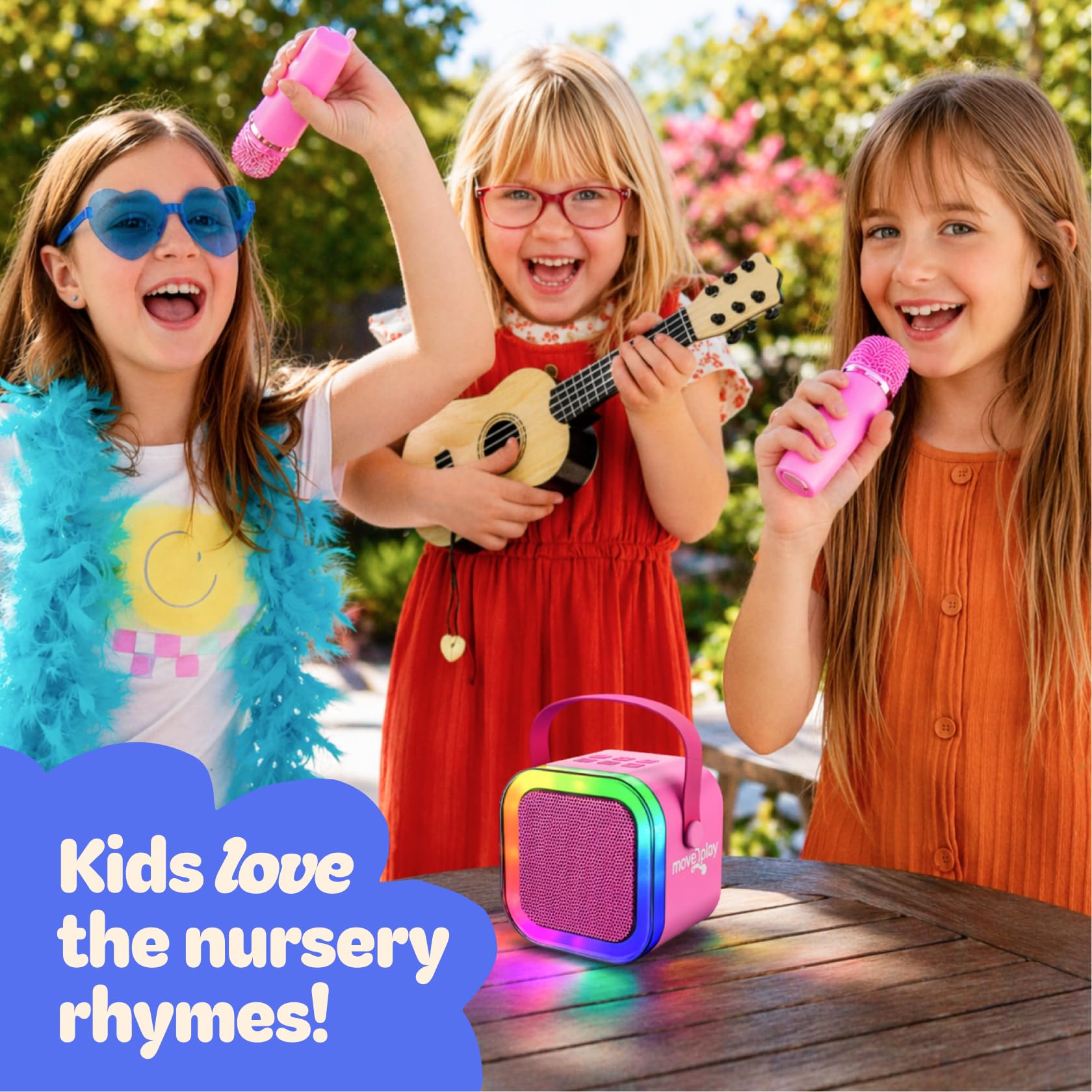 Move2Play, Karaoke-Maschine für Kinder | Enthält über 20 Kinderlieder | 2 Mikrofone | Bluetooth-Verbindung | Geschenk für 3, 4, 5, 6, 7+ Jahre alte Kinder | Spielzeug für Mädchen, Jungen und