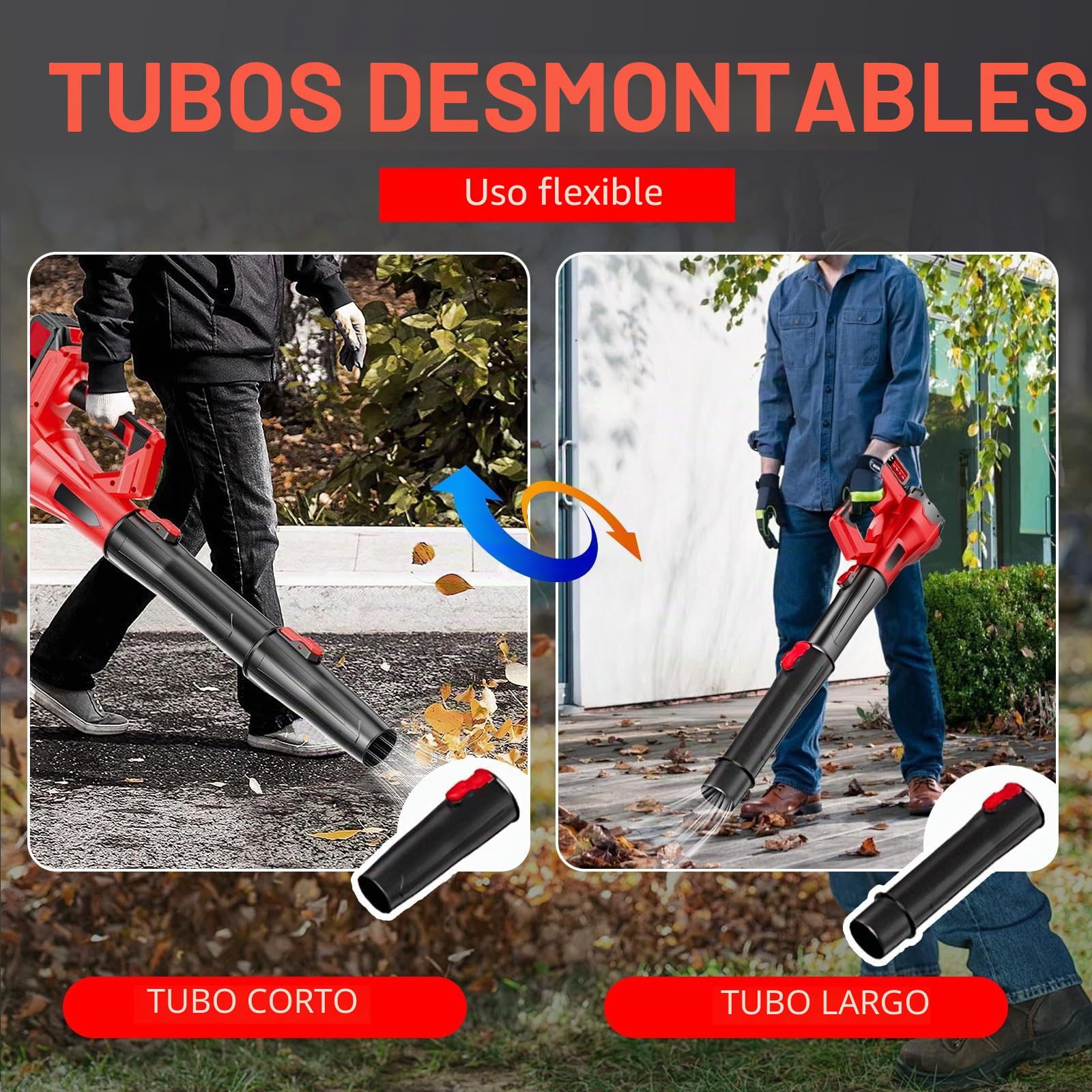 Soplador de batería de 21 V – Soplador de hojas inalámbrico con batería y cargador de 60 m/s 0-40,000r/min/6 velocidades/portátil para jardines, patio, hoja, nieve (B-13,000 mah*2)