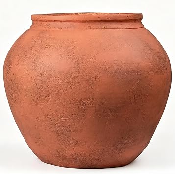 14" H x 17" Dia Fiberstone Distressed Terracotta Planter Pot with Drainage Hole, Large Vintage Indoor Outdoor Flower Pot for Patio Porch Garden, Rustic Decorative Planter for Trees & Plants
