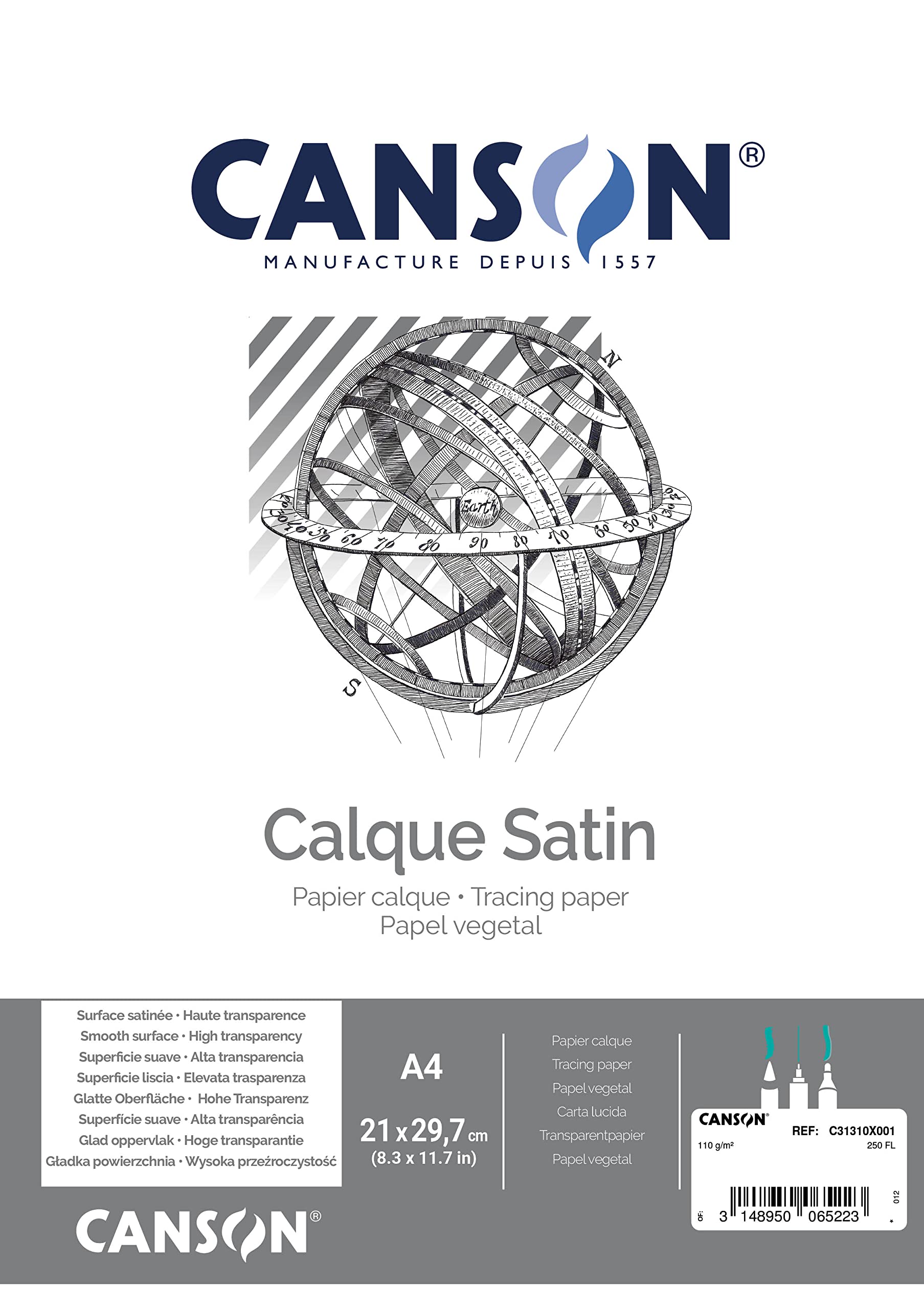 Papier calque satin A4 Canson 110g/m² haut de gamme pour l'archivage de plans durables