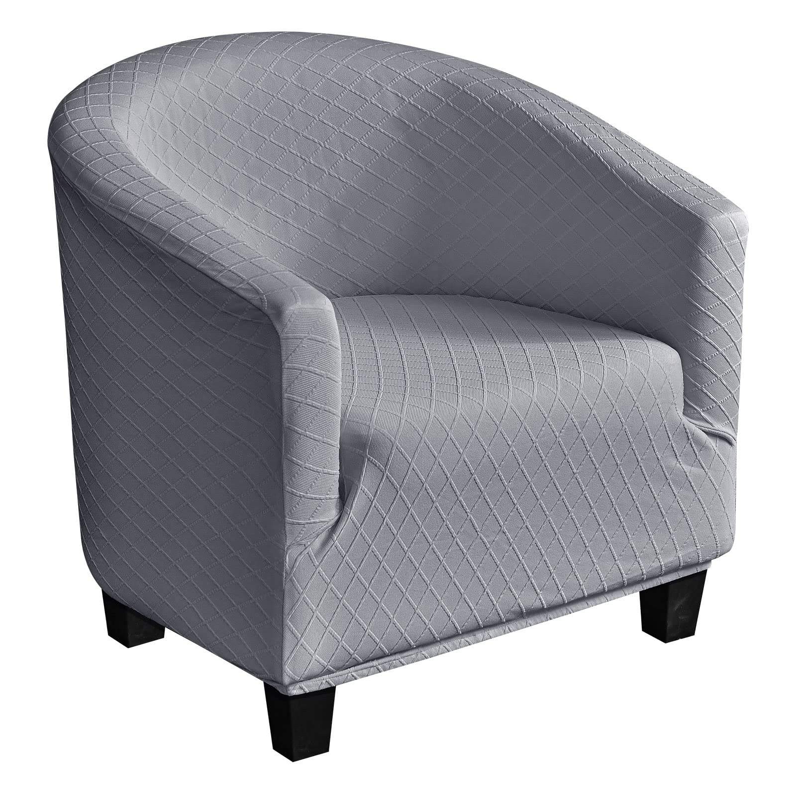 Mingfuxin Solid-Grey Tub Chair Cover, Stretch Club Chair Slipcovers Polyester Spandex Jacquard Round Barrel Armchair Sofa Covers Slipcovers Protector For Dining Living Room(, Polyester Spandex)