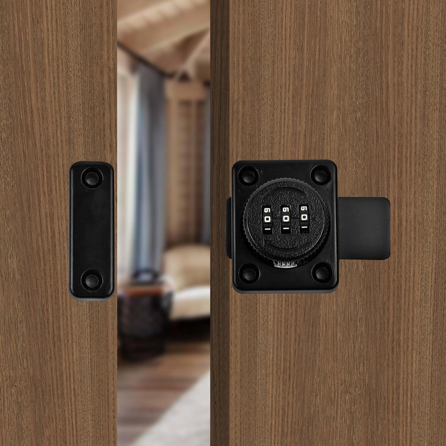 Chiavistello Porta a Combinazione a 3 Cifre Chiavistello Serrature con Combinazione Piccolo Chiusura Porta per Porte Scorrevole Interna Armadietto, Nero