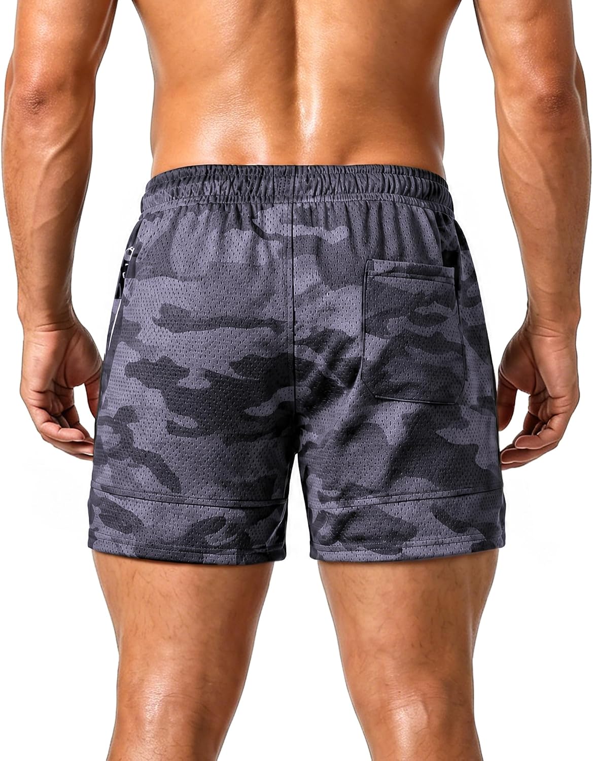 Men's Gym Workout Shorts 5 Inch, Quick Dry Mens Athletic Running Shorts with Zipper Pockets
