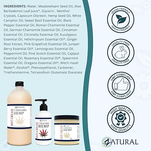 Miniatura 7 de Zatural Crema caliente de cáñamo con mezcla de aceites esenciales, aloe, cáñamo y más (paquete de 2 unidades de 8 onzas)