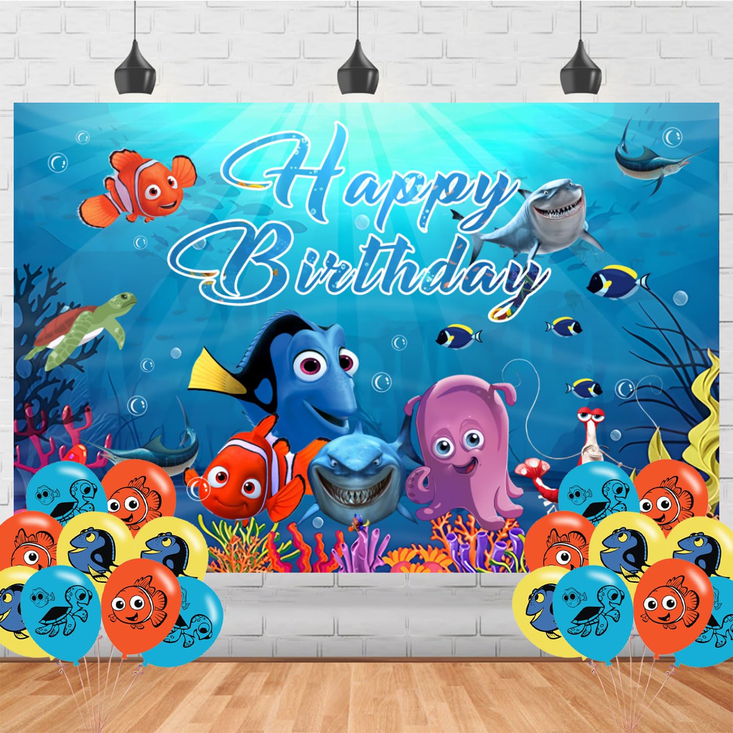 Finding Nemo Birthday Decorations,Finding Dory Backdrops for Party Decorations Supplies,Under Sea Happy Birthday Banner Backdrop for Party Supplies (