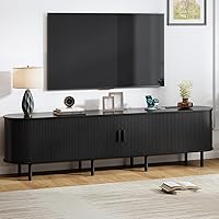 Vista 17 de Soporte de TV de 55 pulgadas con toma de corriente, consola multimedia moderna con puertas correderas, centro de entretenimiento para televisores