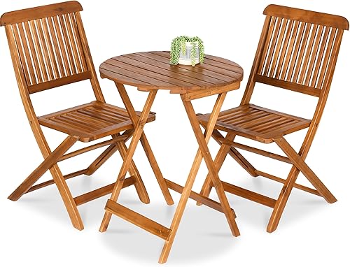 Best Choice Products - Juego de bistró de madera de acacia 3 piezas muebles plegables adecuados para patio jardín balcón terraza incluye 2 sillas