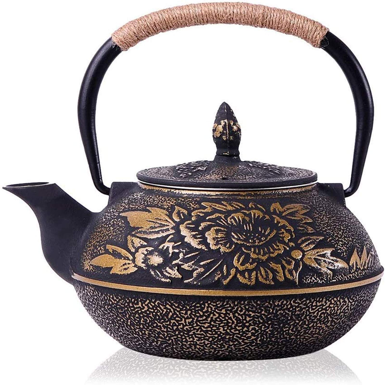 MGEMJMJ Cast Iron Teapot Tea Kettle Tea Pot Japanese Style Tetsubin Tea Kettle 1.2L | Cast Iron Tea Kettle To Keep Tea Warm | Retro Pattern Iron Kettle | 10 Is Optional(Color:A)