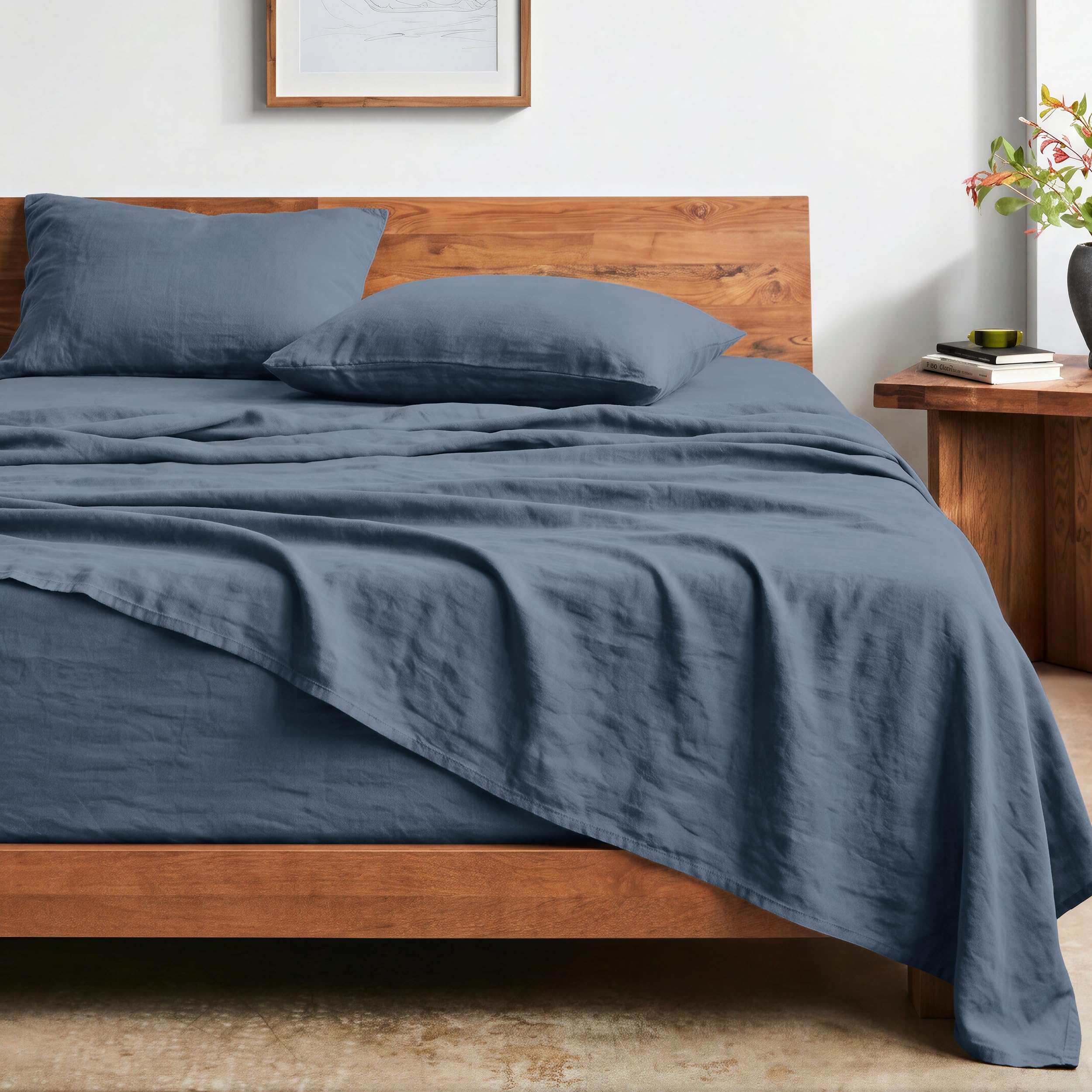 bare home queen sheet set - luxury 1800 ultra-soft stonewashed microfiber - double brushed - deep pockets - easy fit - breathable bedding - sheet sets & pillowcases (queen, bering sea)