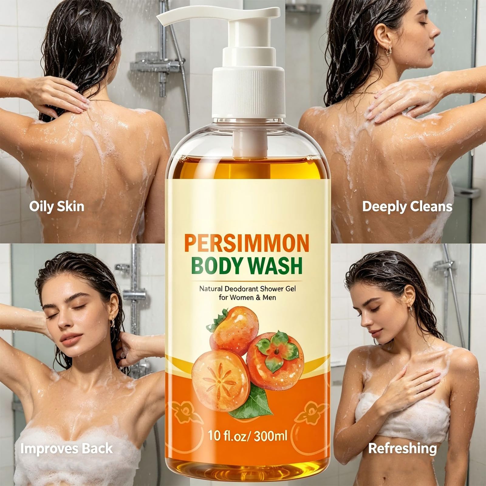 Persimmon Dezodorizing Body Wash dla dojrzałego zapachu, Persimmon Dezodorant Żel pod prysznic, Deep Cleansing Cleanser dla nieprzyjemnego dojrzałego zapachu ciała i stóp. Żel pod prysznic dla zapachu