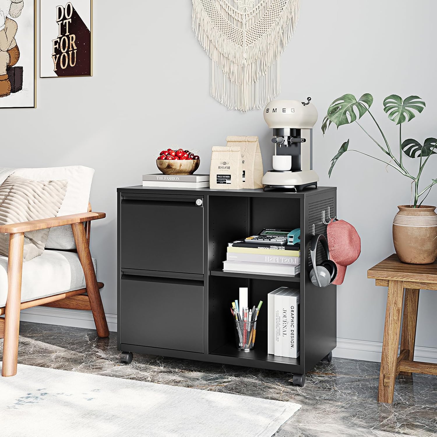 Storage Filing Cabinets Office Drawers Rolling File Cabinet Printer Stand Lateral Mobile Under Desk Organizer Lateral Filing Cabinet with Wheels Adjustable Shelves Printer Table for Home Office Black