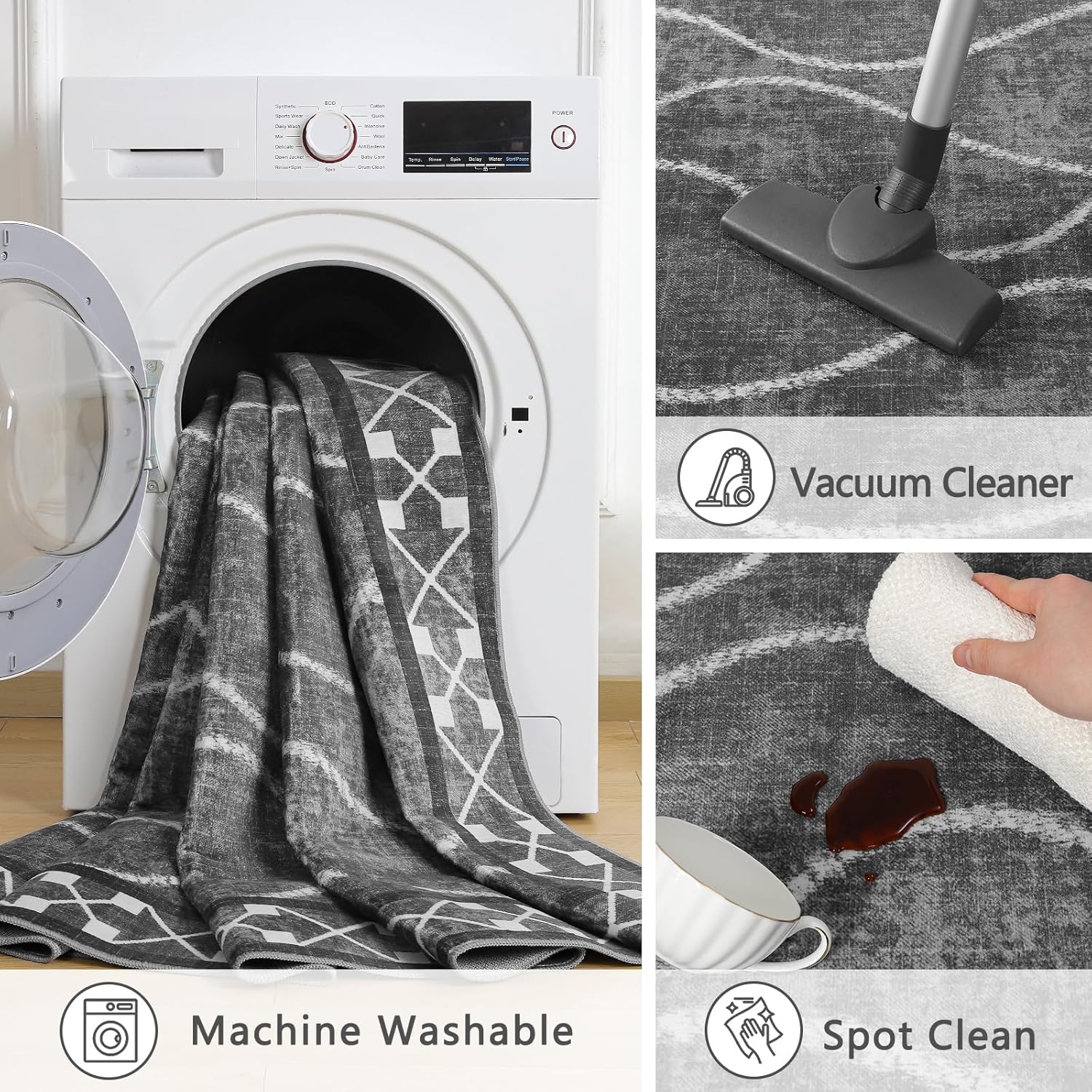 Washable Area Rugs 8x10, Non-Slip Rugs for Living Room Bedroom, Low Pile Large Soft Alfombras, Modern Bordered Home Floor Rugs for Kids Playroom Office Dining Room Farmhouse, Dark Grey - Image 7