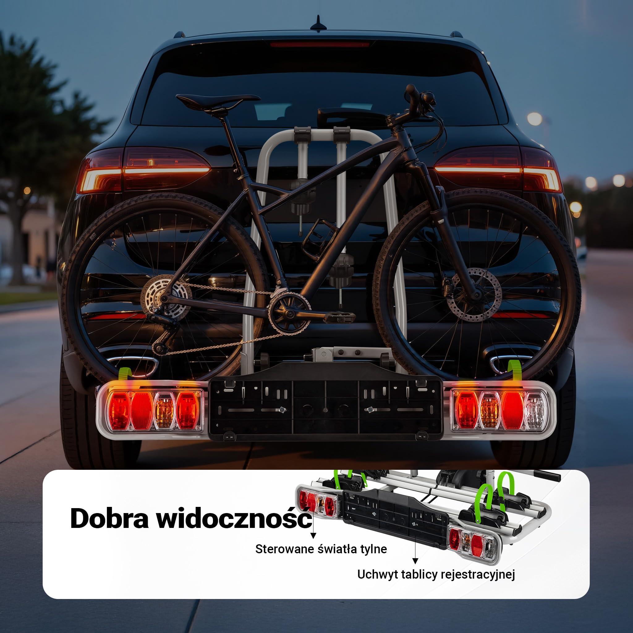 Wiltec Bagażnik na 2 rowery na hak o nośności do 60 kg, składany i odchylany bagażnik rowerowy, do szerokość opon rowerowych 20-80 mm