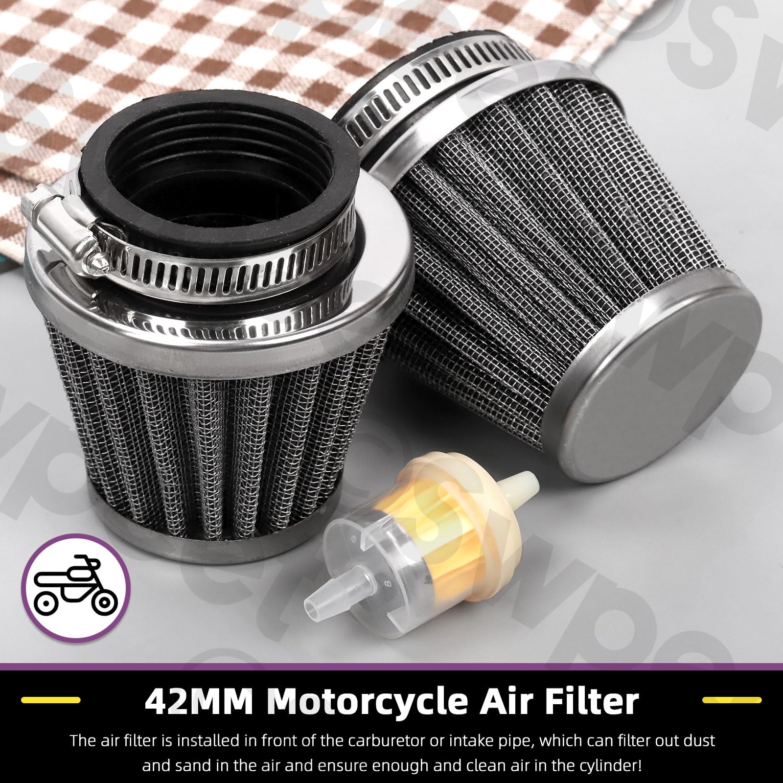 2 Filtri Aria Moto 42mm In Acciaio – Compatibili Per Scooter 50-250cc, ATV, Quad, Go Kart, Honda