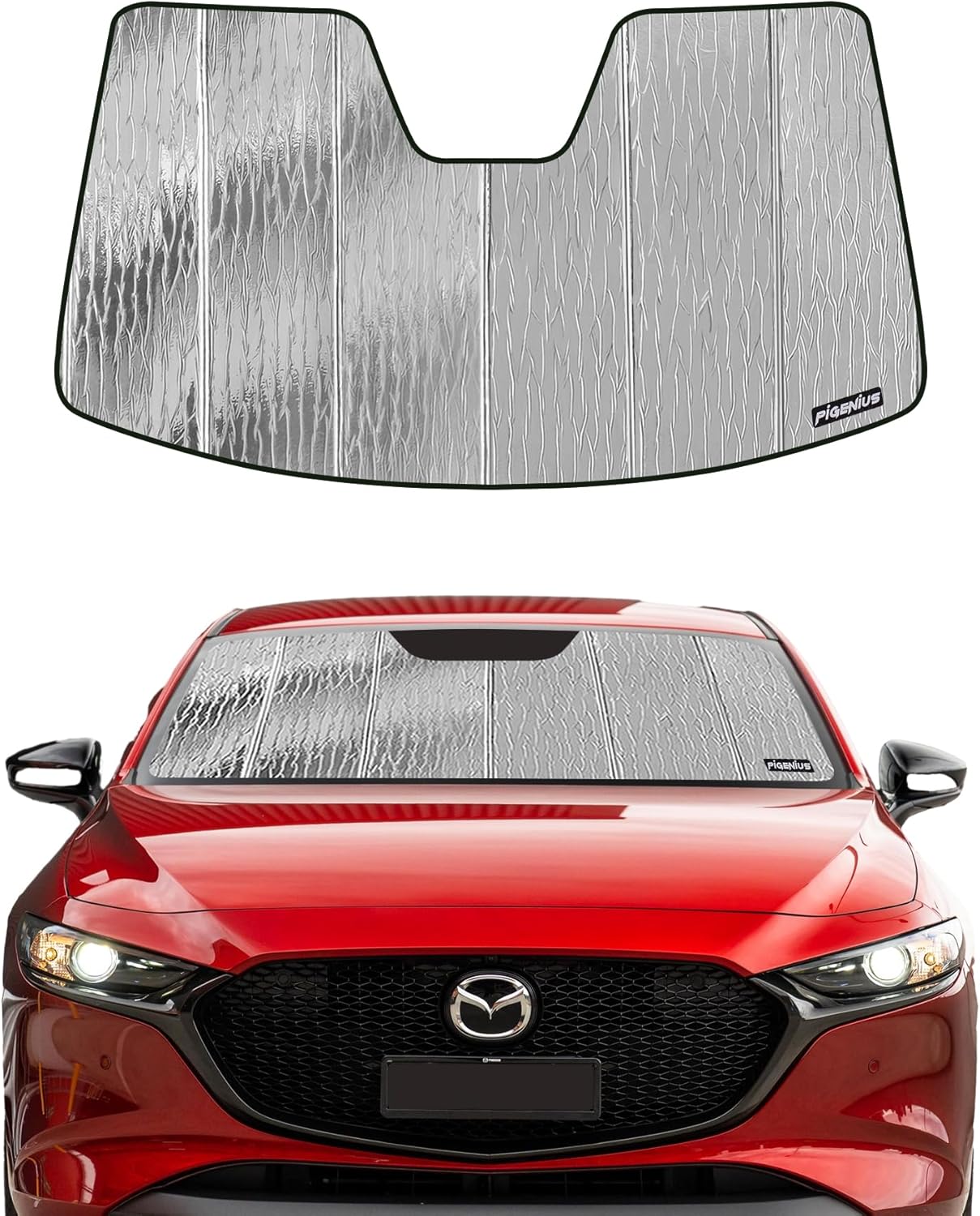 Windshield Sunshade for Mazda 3 2019-2025 (Sedan/Hatchback), Reversible Silver/Black