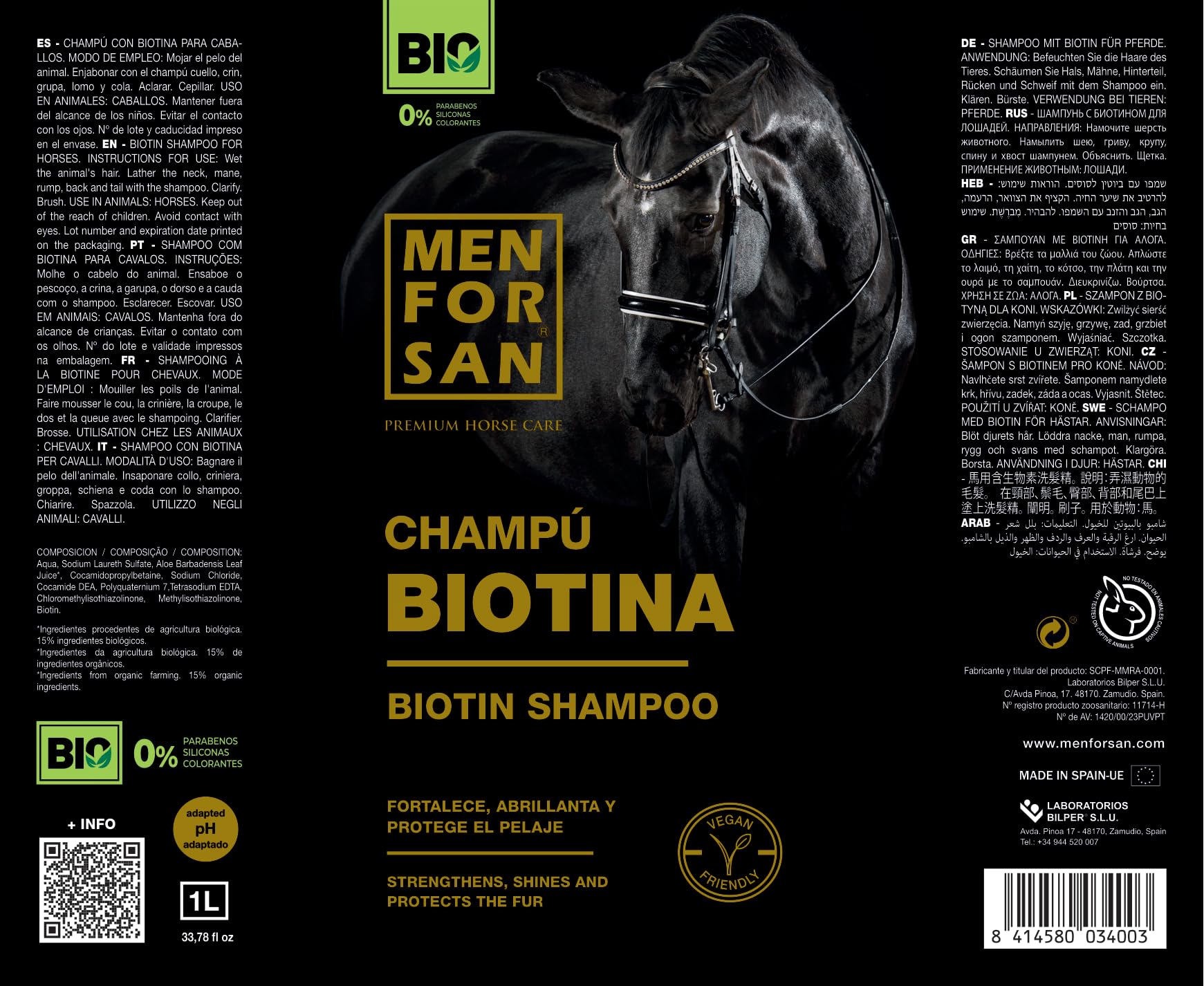 MENFORSAN Shampoo alla biotina per cavalli, 1L | BIO - Vegan friendly - 100% naturale | PREMIUM HORSE CARE