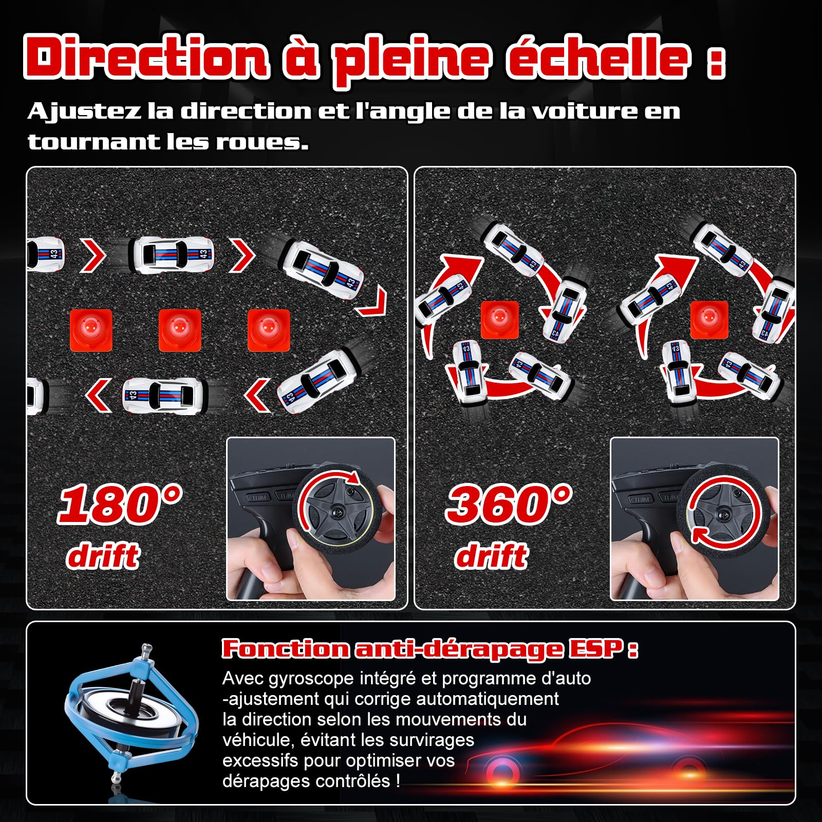 Joellfuner Voiture Télécommandée Drift Pro, 1:43 Mini RC Drift Car, 4WD Dérive Car, Mini Voiture Télécommandée avec Gyros, 15km/h, Cadeau de Jouet pour Les Enfants de Plus de 14 Ans (Gyroskop)