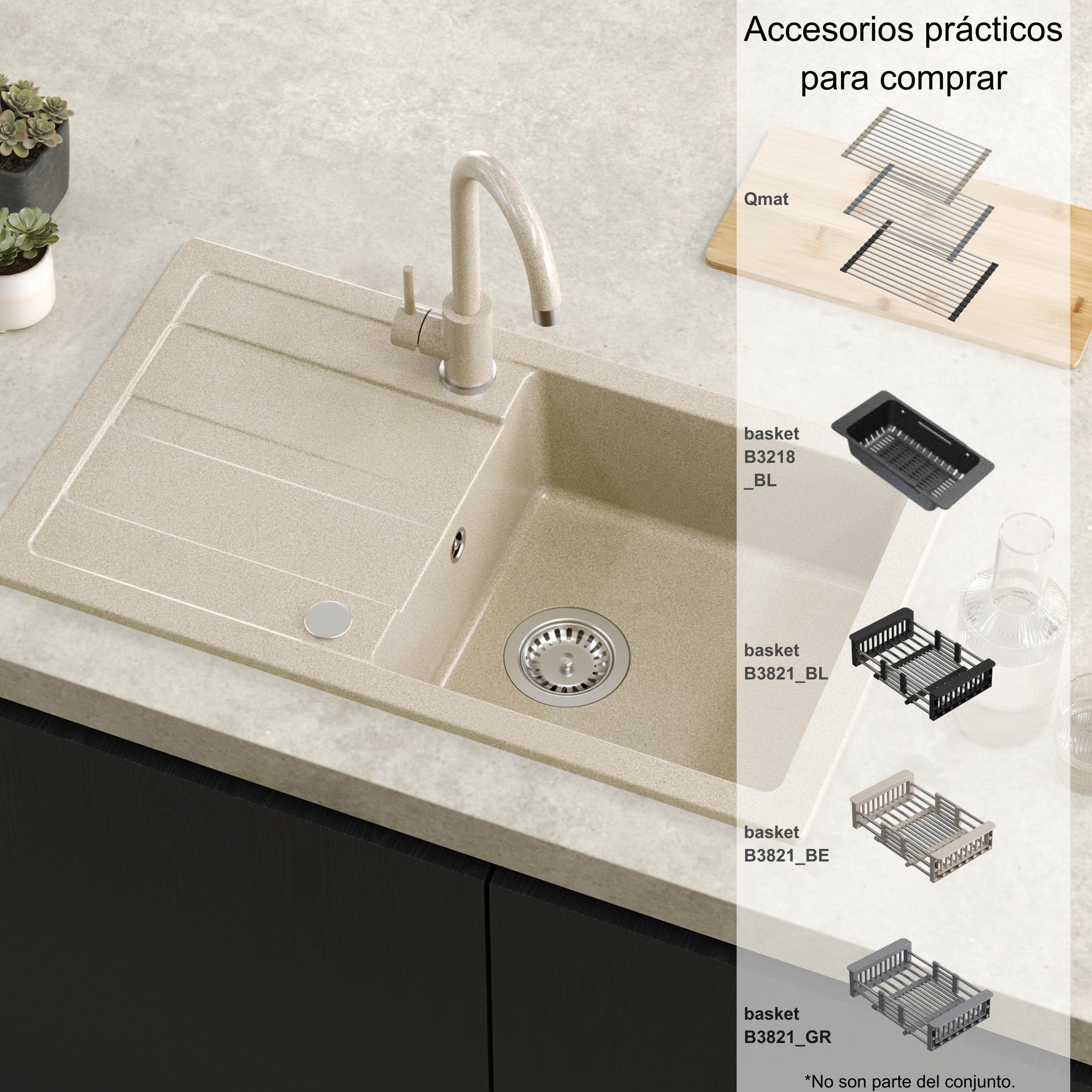 QUADRON | GO MAX | Lavello in granito | 1 vasca | Dimensioni: 77 x 44 x 17,6 | Mobile base di: 50 cm (proprio)
