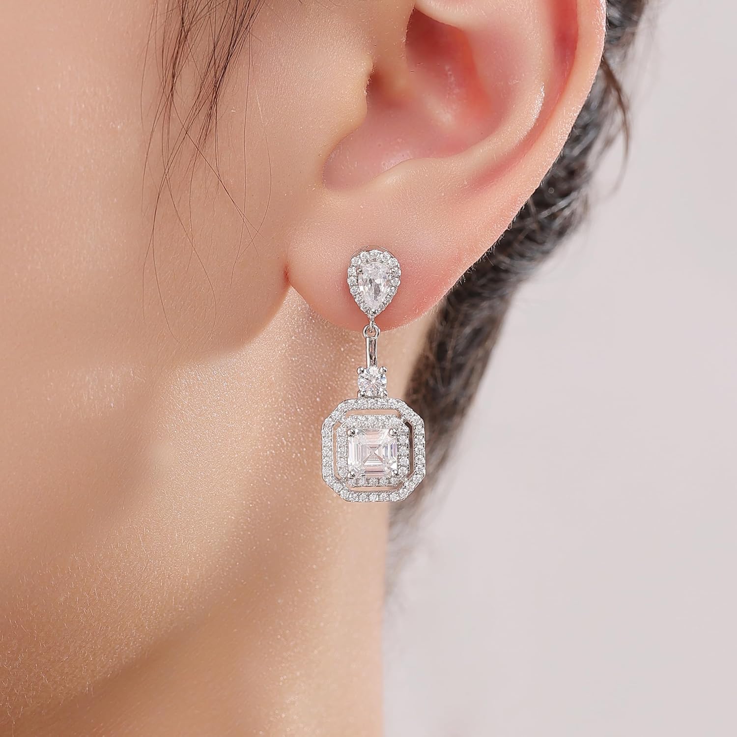 Sterling Silver Diamond Drop Earrings for Women 6 * 6mm Princess Cut Lab Simulation Diamond 5A Cubic Zirconia Earrings Jewelry Gift for Her Birthday Christmas