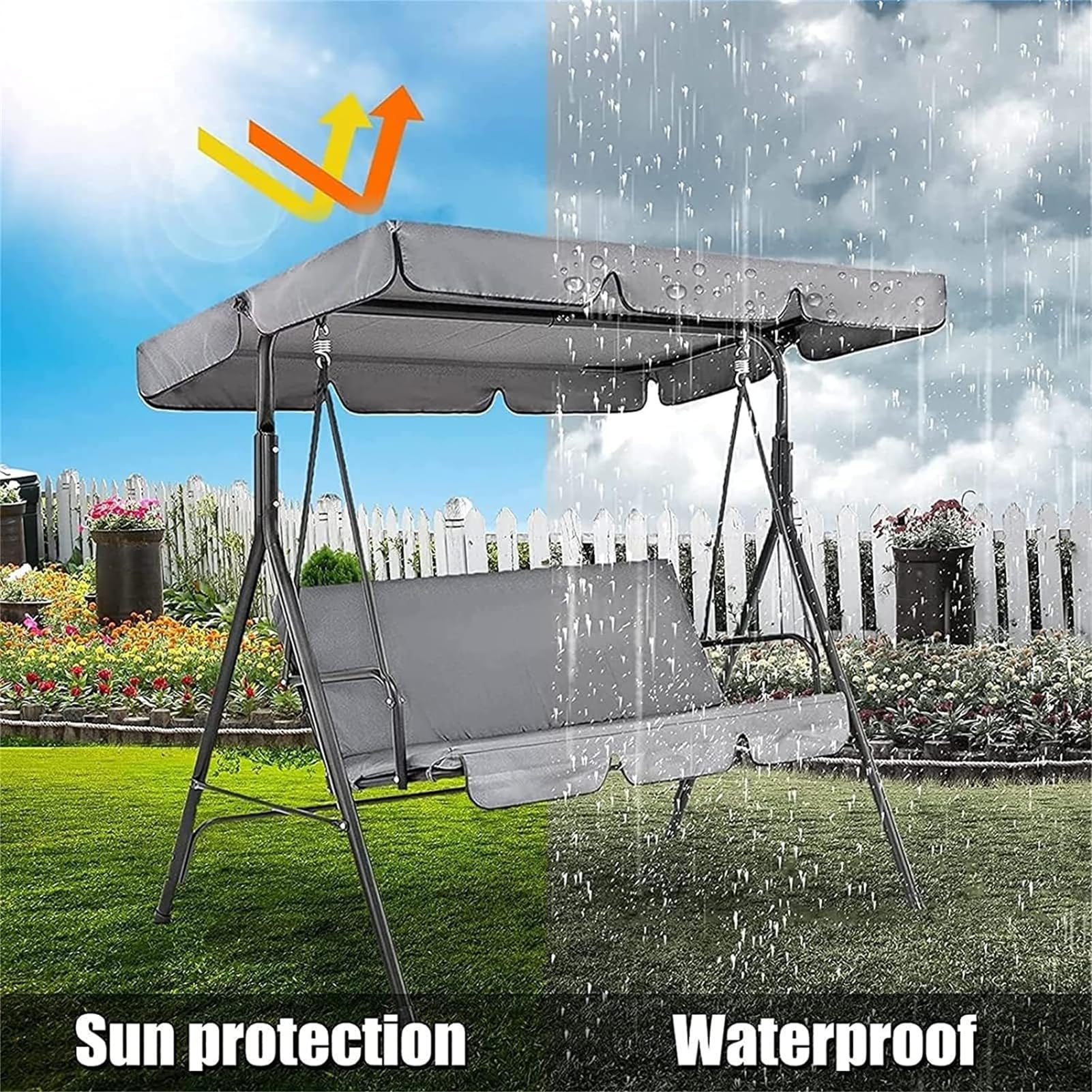 Set di coperture per dondolo da giardino, a 3 posti, impermeabile, antivento, anti-UV, resistente, a prova di strappo, copertura superiore per amaca da giardino (TYP-6,164 x 114 x 15 cm/150 x 50 x 10