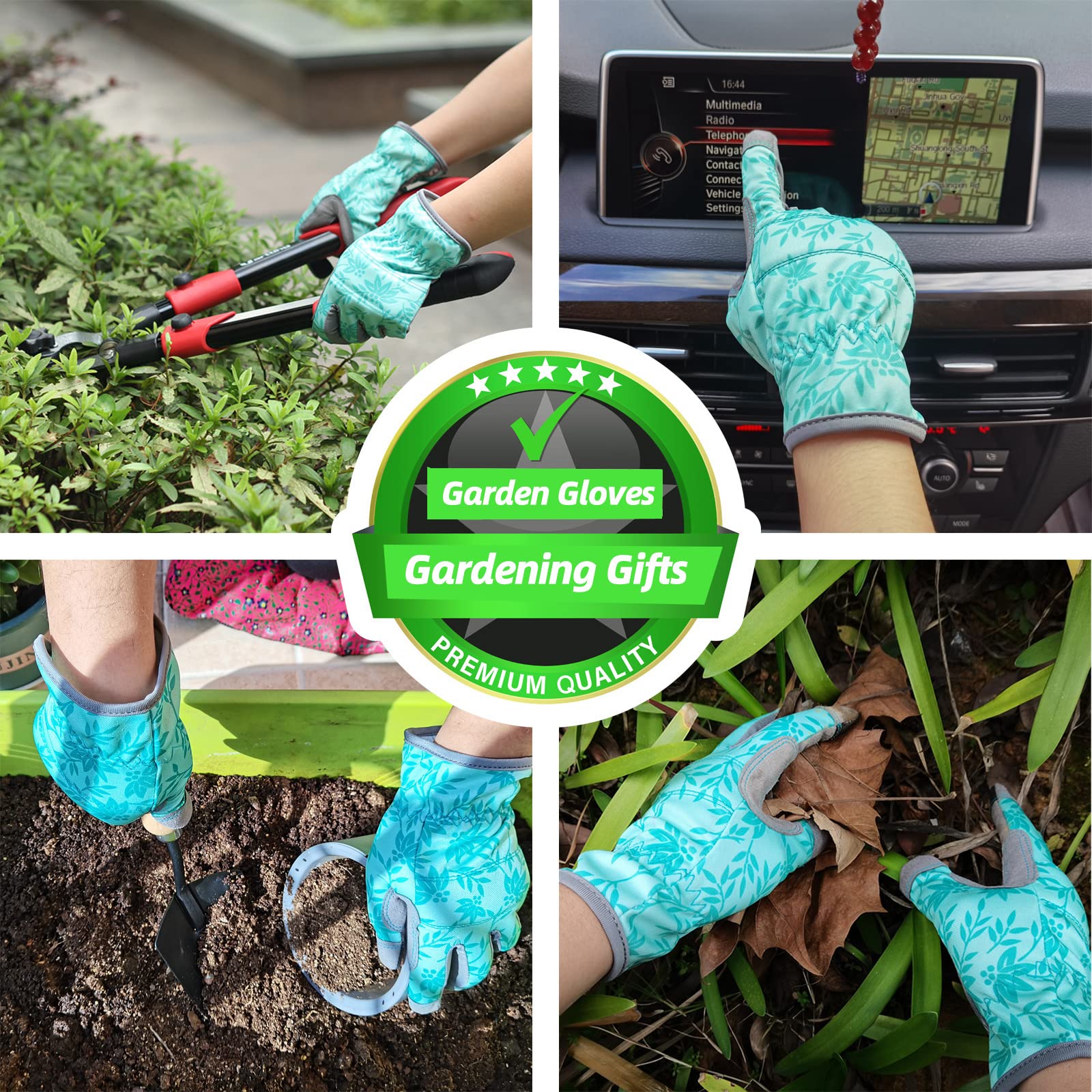 Leder-Gartenhandschuhe für Damen, atmungsaktives Spandex und dornensichere Gartenhandschuhe zum Jäten, Pflanzen, Graben, flexibler Touchscreen-Griff, klein, Grün