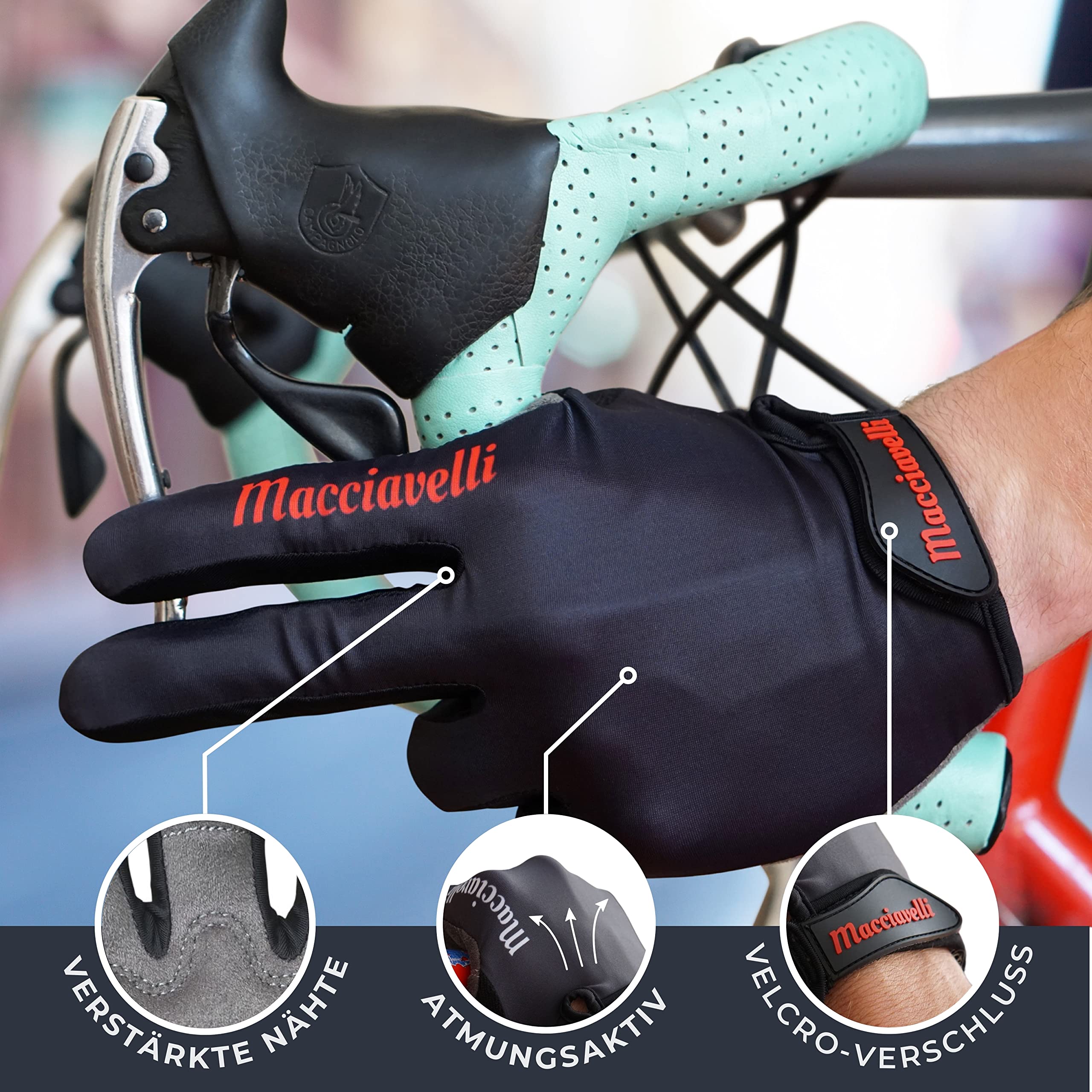 MACCIAVELLI Fahrradhandschuhe lang für Herren & Damen - MTB Fahrrad Handschuhe - Unisex Mountainbike Touchscreen Radhandschuhe - Bike Gloves