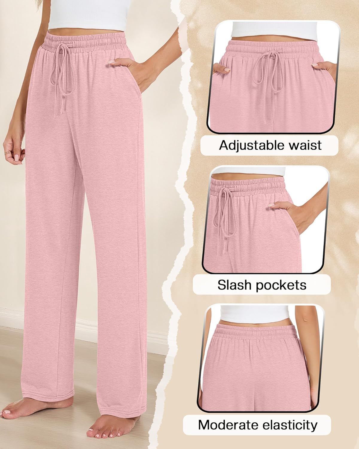 4 Pack Women's Yoga Lounge Pants Wide Leg Sweatpants Loose Jogging Pockets Drawstring Lightweight Pull on Pajamas - Image 5