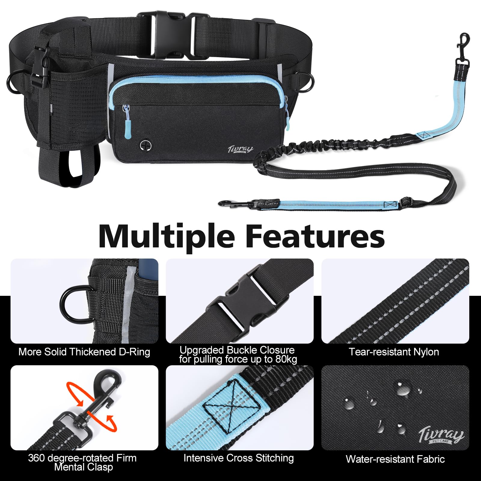 Tivray Hands-Free Leash 2-Pack Adjustable Waist Leash for Small & Medium Dogs - Image 2
