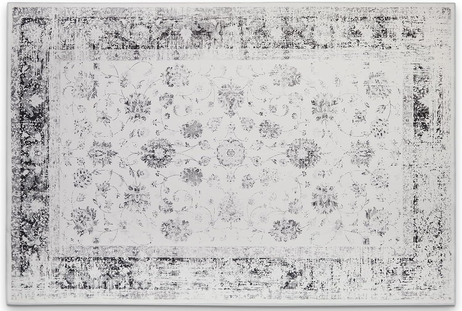 Belffin 3x5 Area Rugs, Washable Rugs for Living Room, Floor Thin Soft Vintage Boho Rugs No-Slip Low-Pile Faux Wool for Indoor Bedroom Dining Home Kitchen Office Decor, Ivory Sand