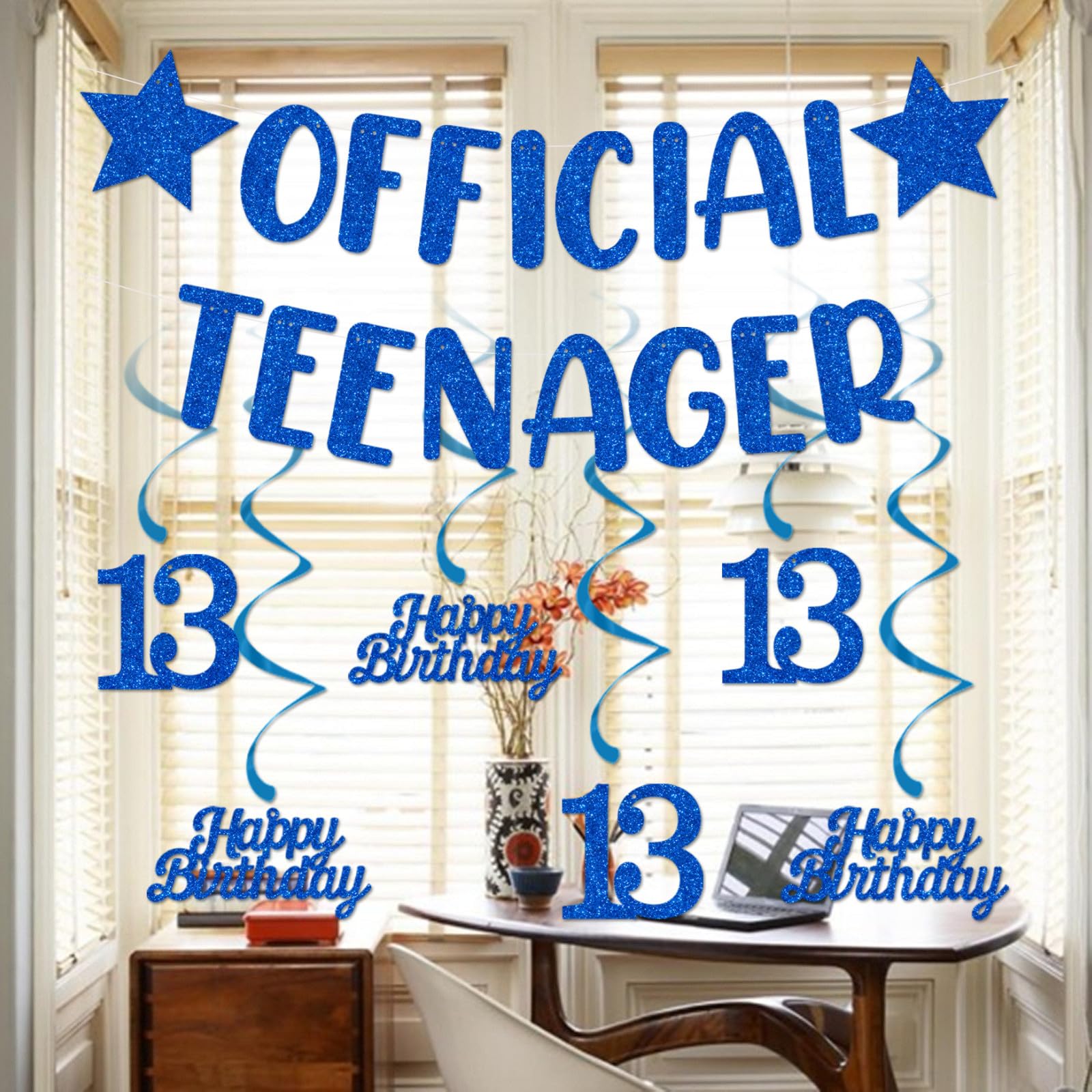 Bng-bng Partydeko Zum 25. Geburtstag – Blaues Banner & 6 Wirbel, 3 M Lang, Mit 'Happy 25th Birthday'