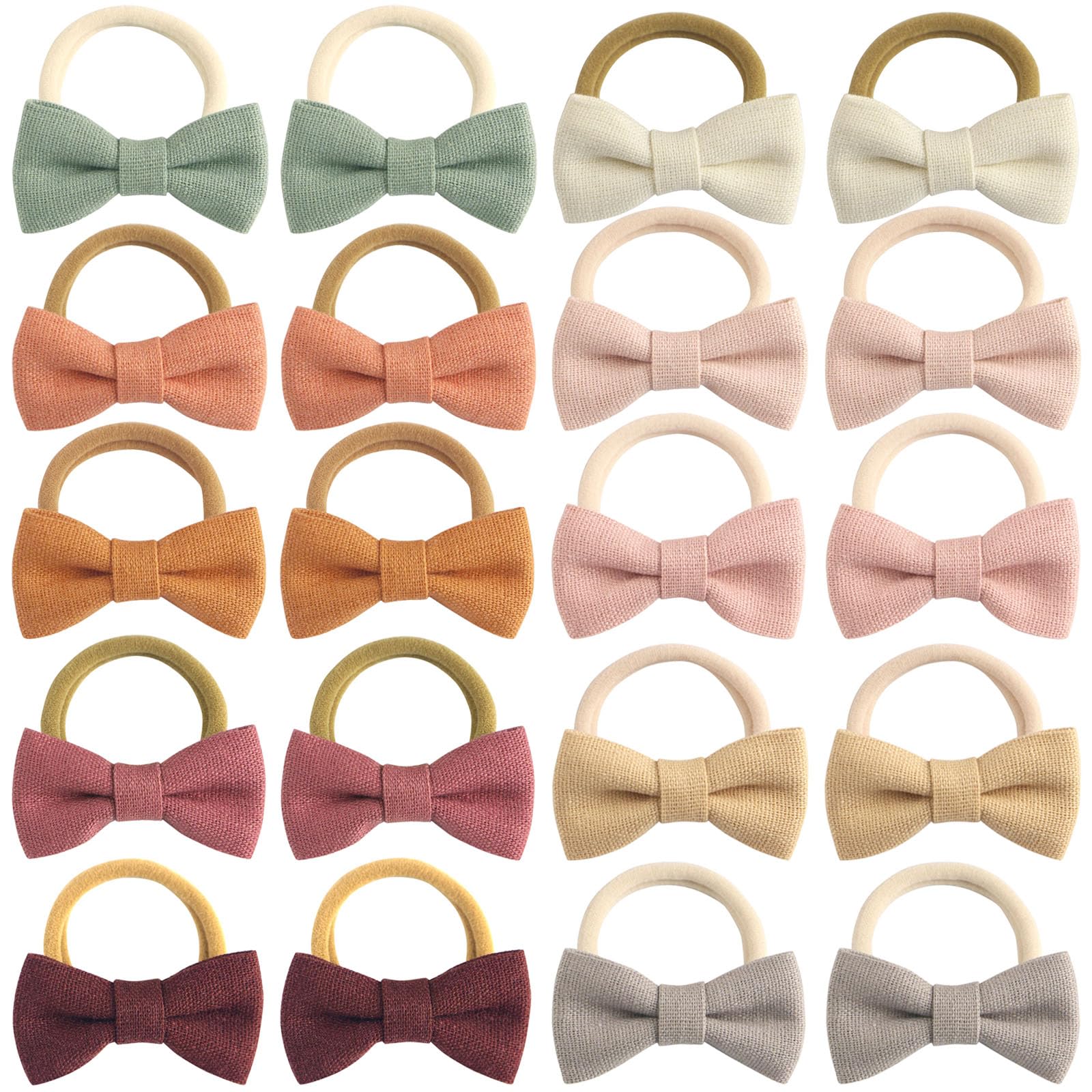 24 packs of multi-colored linen bowknot hair bands, suitable for little girls and teenage students. Pure color, gentle, non-damaging, elastic ponytail