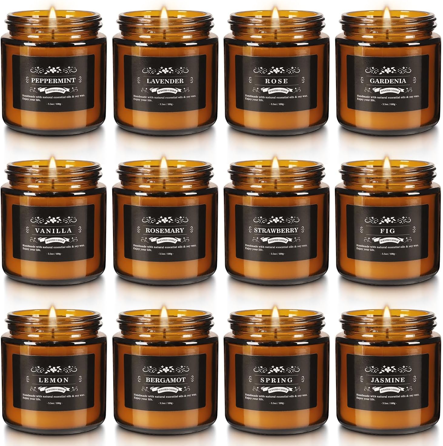 LIVEN Set mit 12 Duftkerzen mit zusätzlichen natürlichen ätherischen Ölen, 86 ml, geeignet für verschiedene Festivals, Partys, Yoga und Heimdüfte