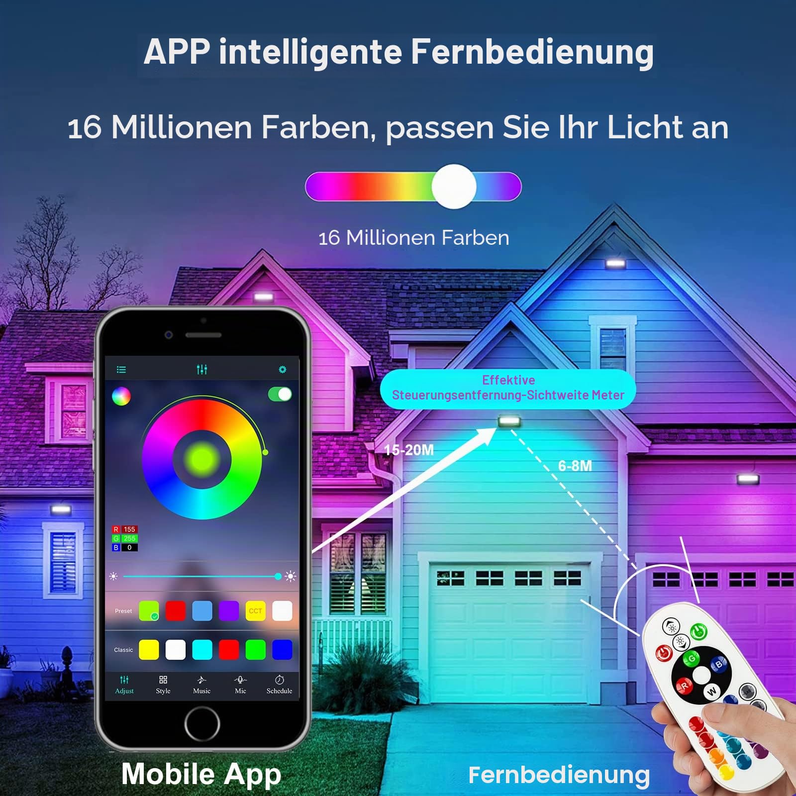Eleganted RGB Flutlichter 2pcs 100W LED Strahler Bunt Bluetooth App Steuerung,16 million Farben Farbwechsel Strahler, IP66 Wasserdicht Außenstrahler für DJ Disco Halloween Party Garten