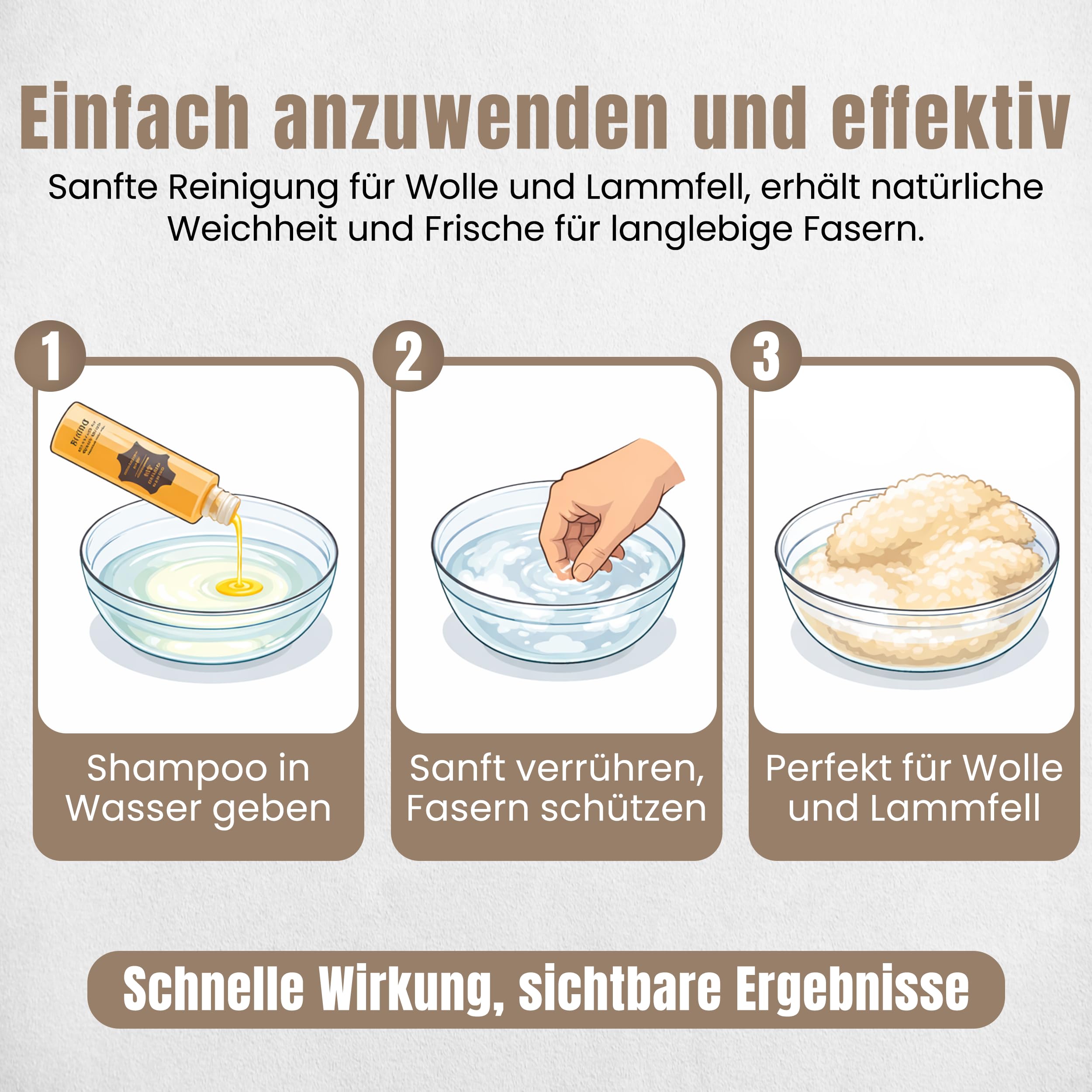 Lammfellwaschmittel | Bio-Wollwaschmittel mit Lanolin für Wolle & Lammfell | 250 ml Fellschampoo für sanfte Reinigung, Geruchsneutralisierung und Anti-Filz-Schutz | Ideal für Pelzaccessoires