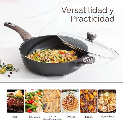Miniatura 5 de SENSARTE Sartén antiadherente con tapa, sartén profunda grande de 13.3 pulgadas, sartén antiadherente de 6 cuartos de galón con tapa, sartén de