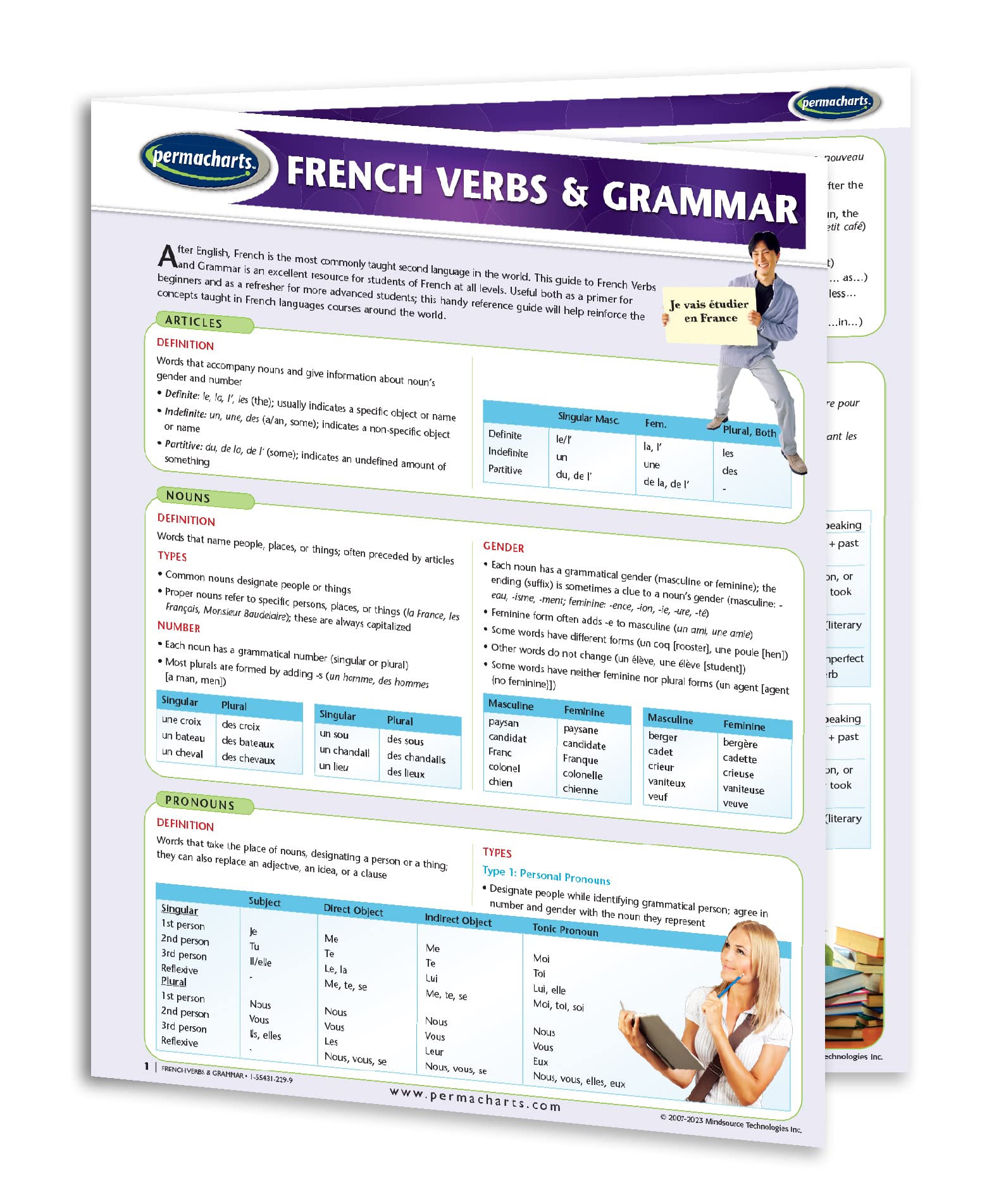 French Verbs & Grammar Guide - Languages - Quick Reference Guide by Permacharts
