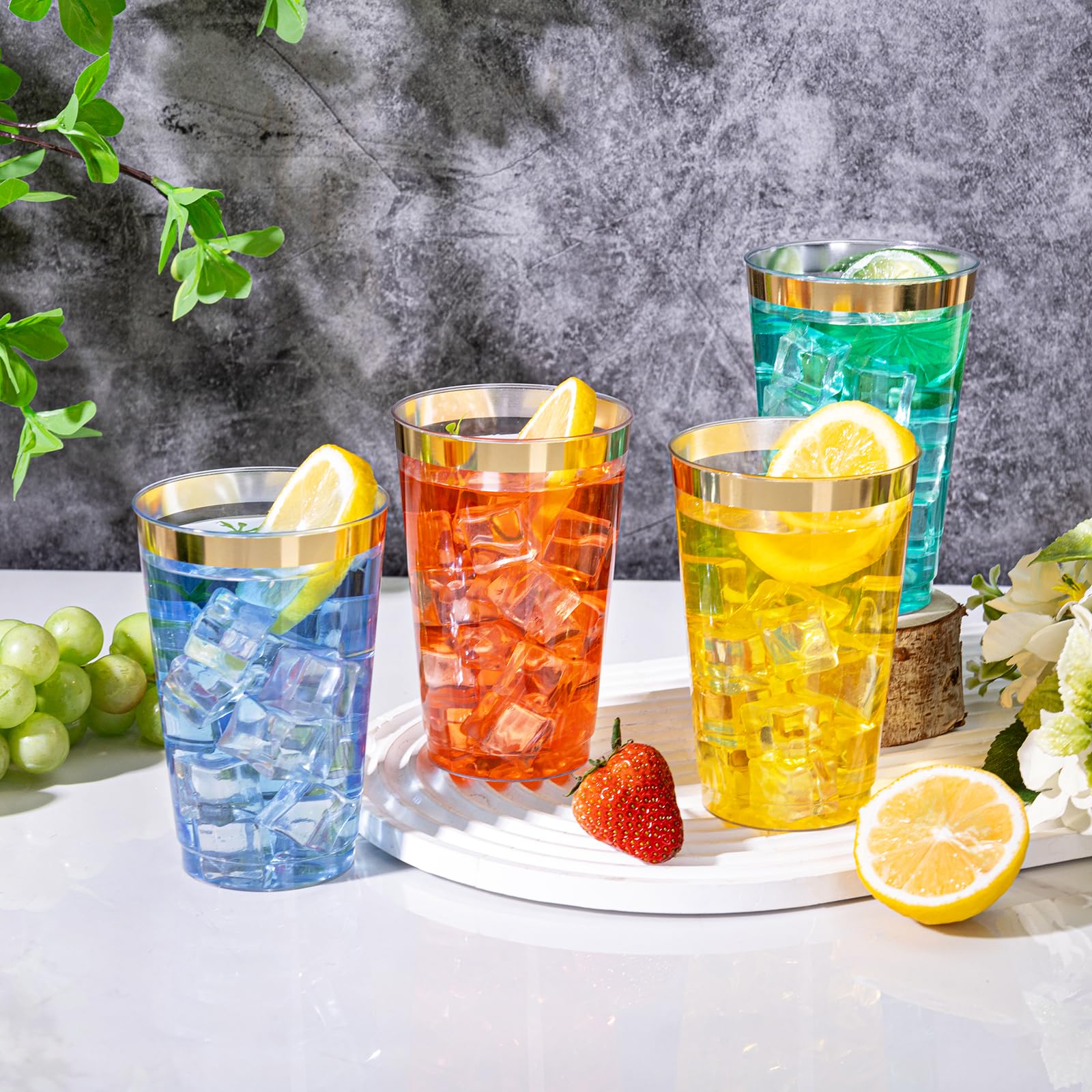 I00000 100 Pack 14 oz Gold Plastic Cups, Gold Disposable Cups Tumblers, Disposable Plastic Wine Glasses Cocktail Glasses Perfect for Party & Wedding — Amazon image 3