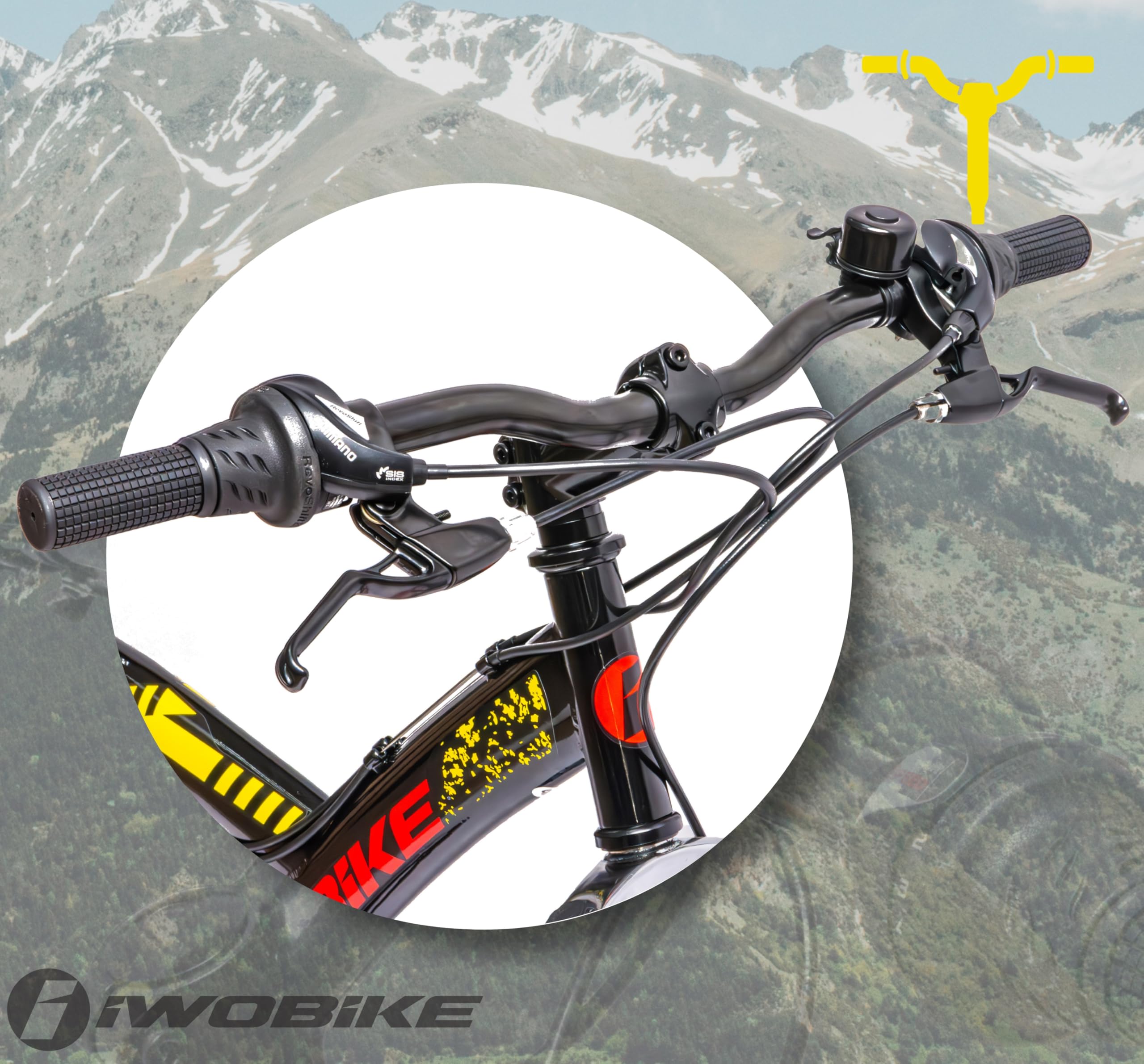 Rower Górski MTB, 26 Cali, Czarny Połysk z Czerwono-Żółtymi | Rower Górski MTB, 26 Cali, Czarny Połysk z Czerwono-Żółtymi Akcentami, Unisex, 21 Biegów, Rama Stalowa 47cm, Amortyzacja Prze
