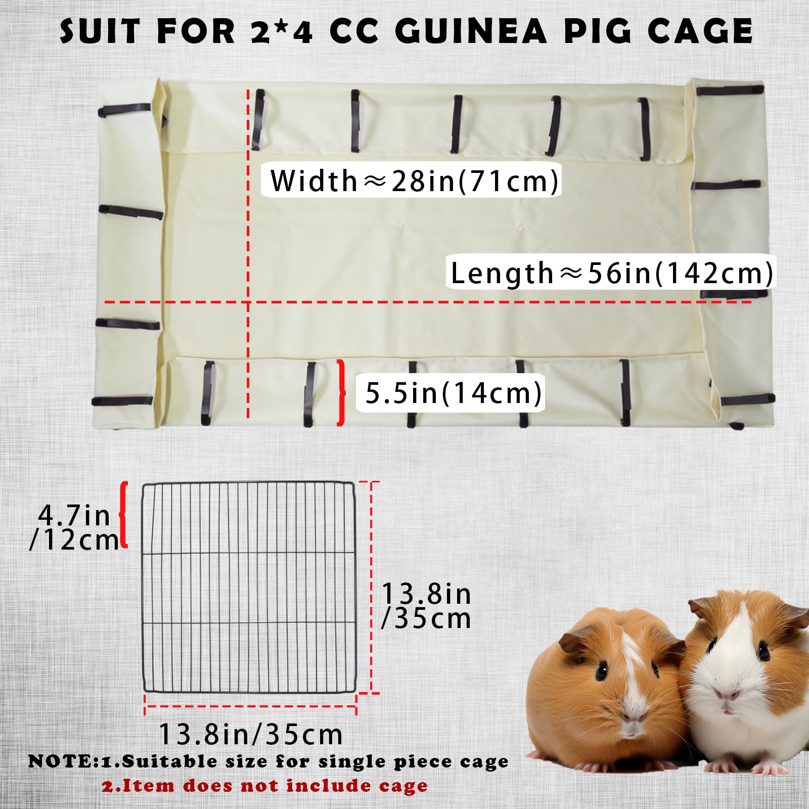 CosyCradle Guinea Pig Waterproof Cage Liner C&C 2 x 4, Guinea Pig Floor Cage Replacement Canvas 56 x 28 Inch (142 x 71 cm) Beige (C&C 2 x 4) (Cage Not Included