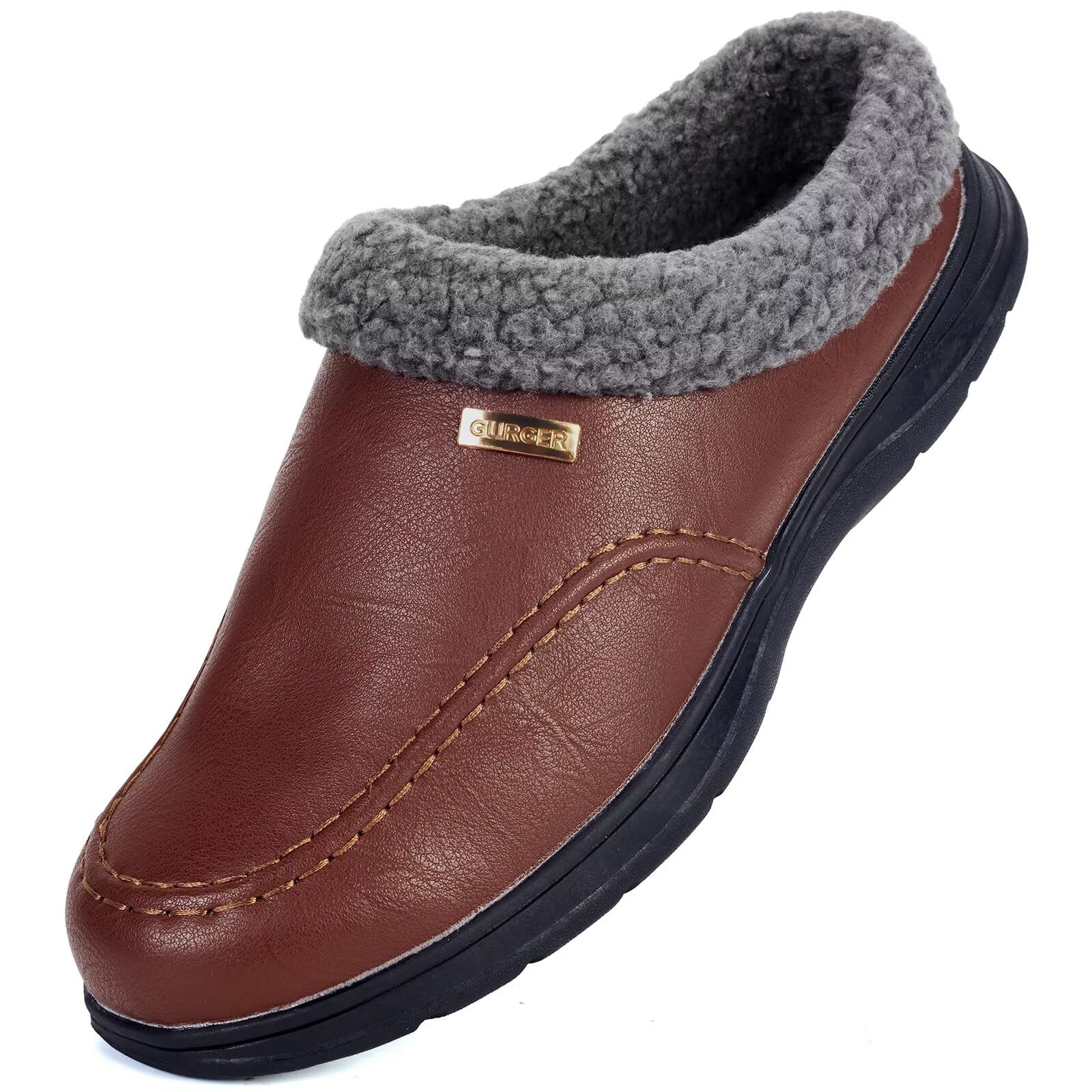 Zapatillas de Casa Hombre Cuero Invierno Forro Cálido Antideslizantes Zuecos y Mules
