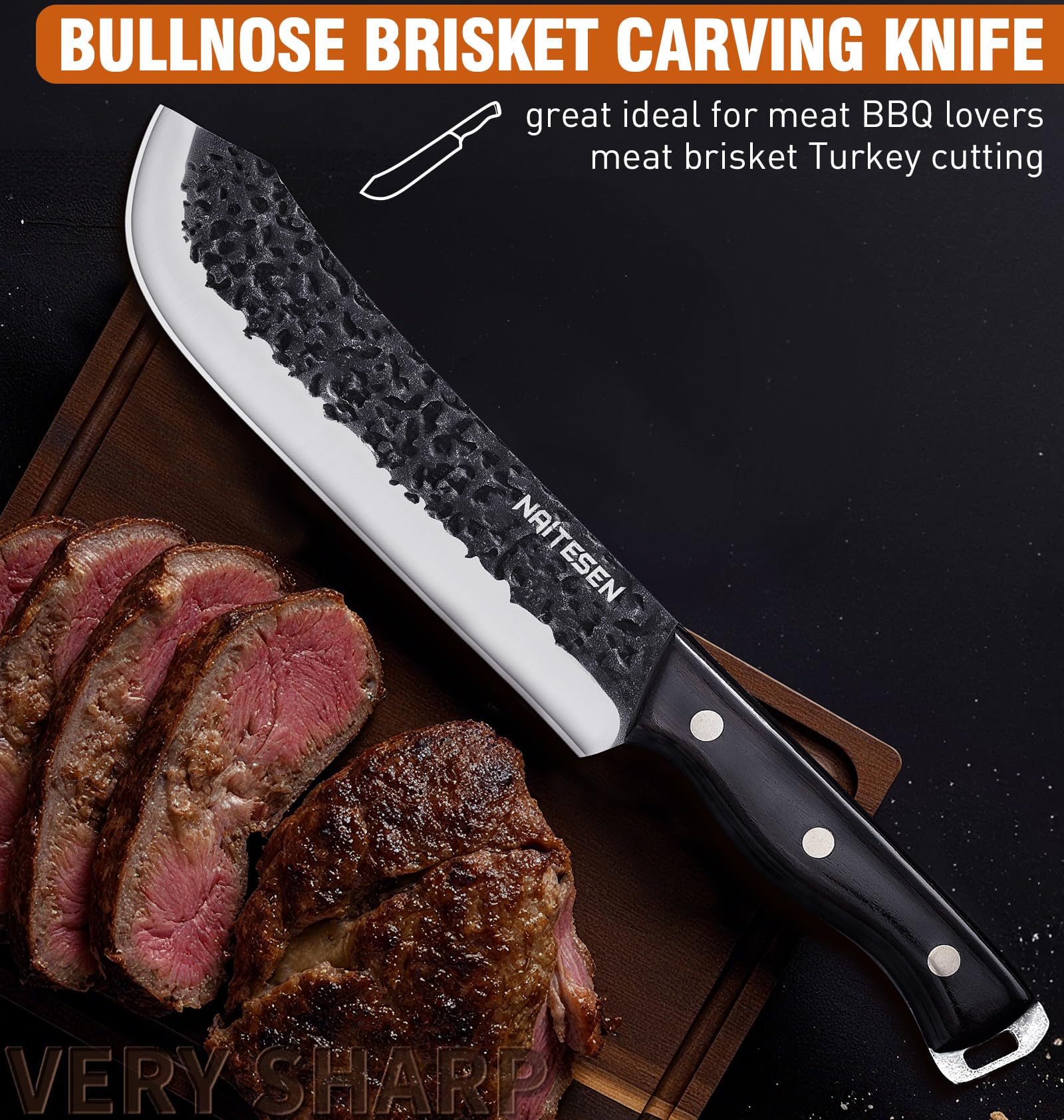 Naitesen 3PC Butcher Knife Set, Brisket Carving Breaking Boning Knife — Amazon image 2