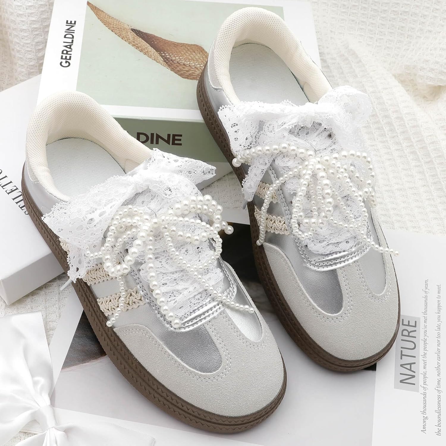 Flat Lace Fancy Shoelaces: 2 Pairs 3CM Wide Women Lacy Shoe Laces | Nylon Material, Elastic, 13 Colors Available