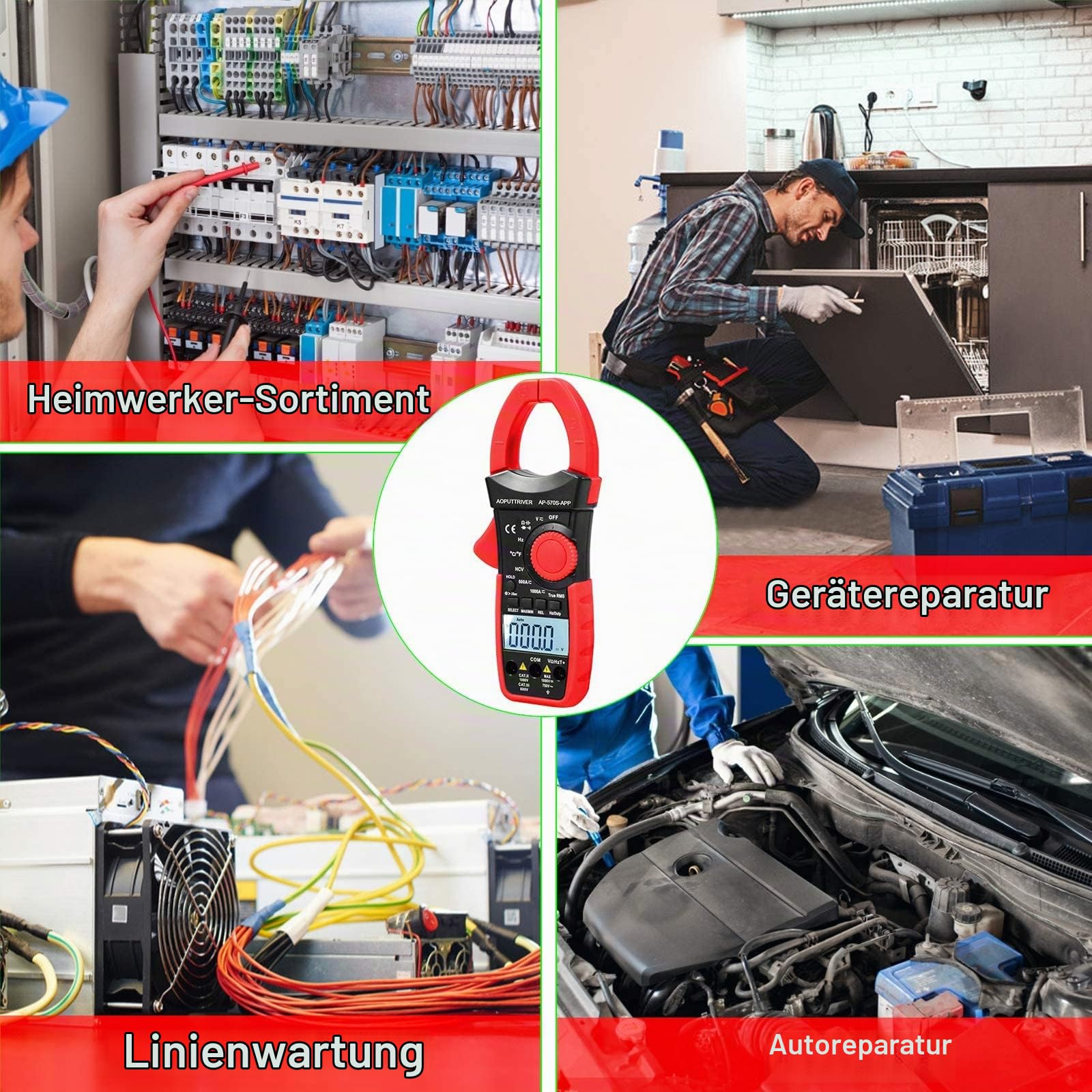 Strommesszange Bluetooth Clamp Meter, AP-570S-APP 6000Count Digital Multimeter Stromzangenmessgerät mit automatischem Messbereich für Ampere, Volt, Ohm, Widerstand, Kapazität, Kontinuität
