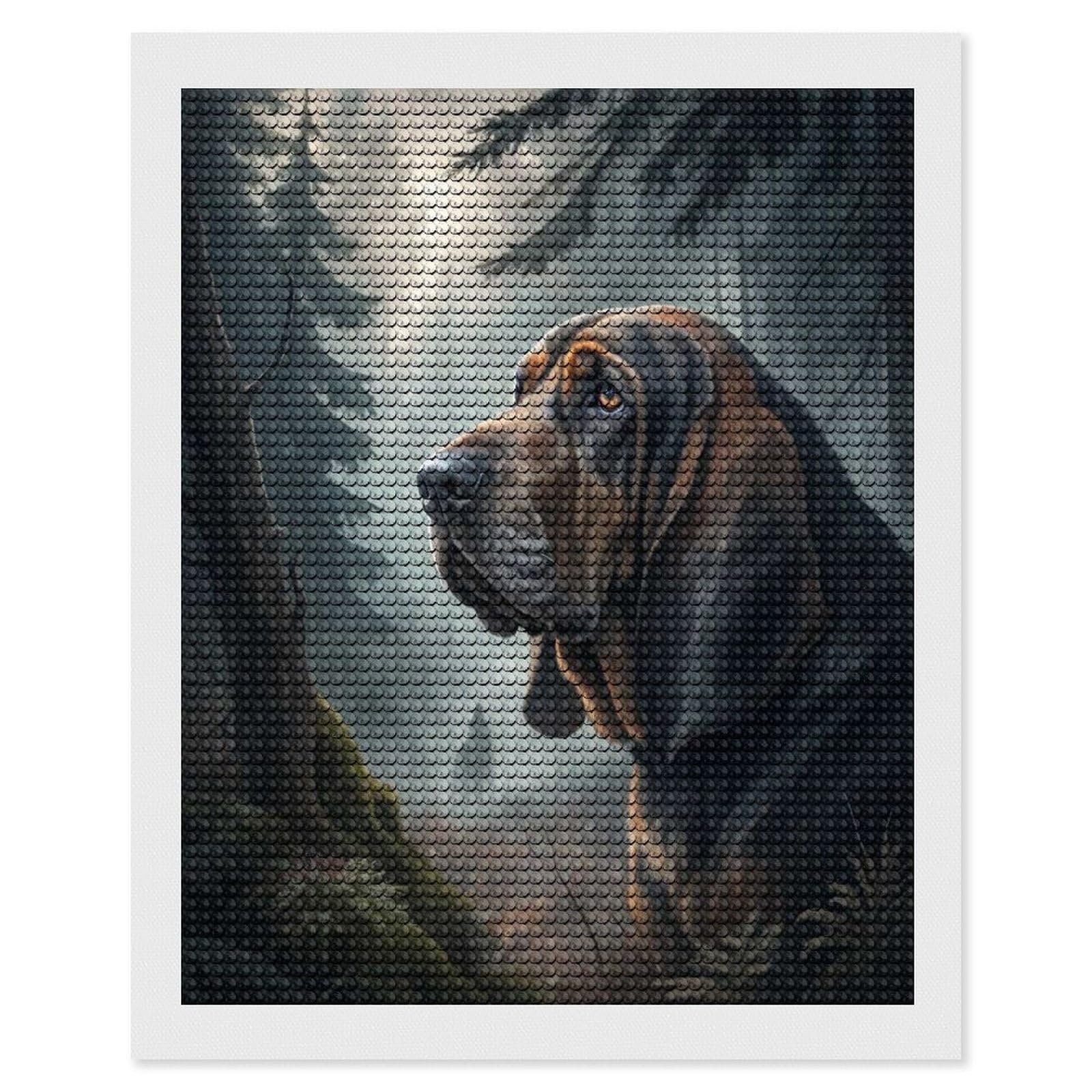 Junmoney Bloodhound in A Misty Forest Round Drill Diamond Painting 16"x20", for Women, Relaxing DIY Hobby, Bedroom Decor, Christmas Gift, Adhesive Canvas